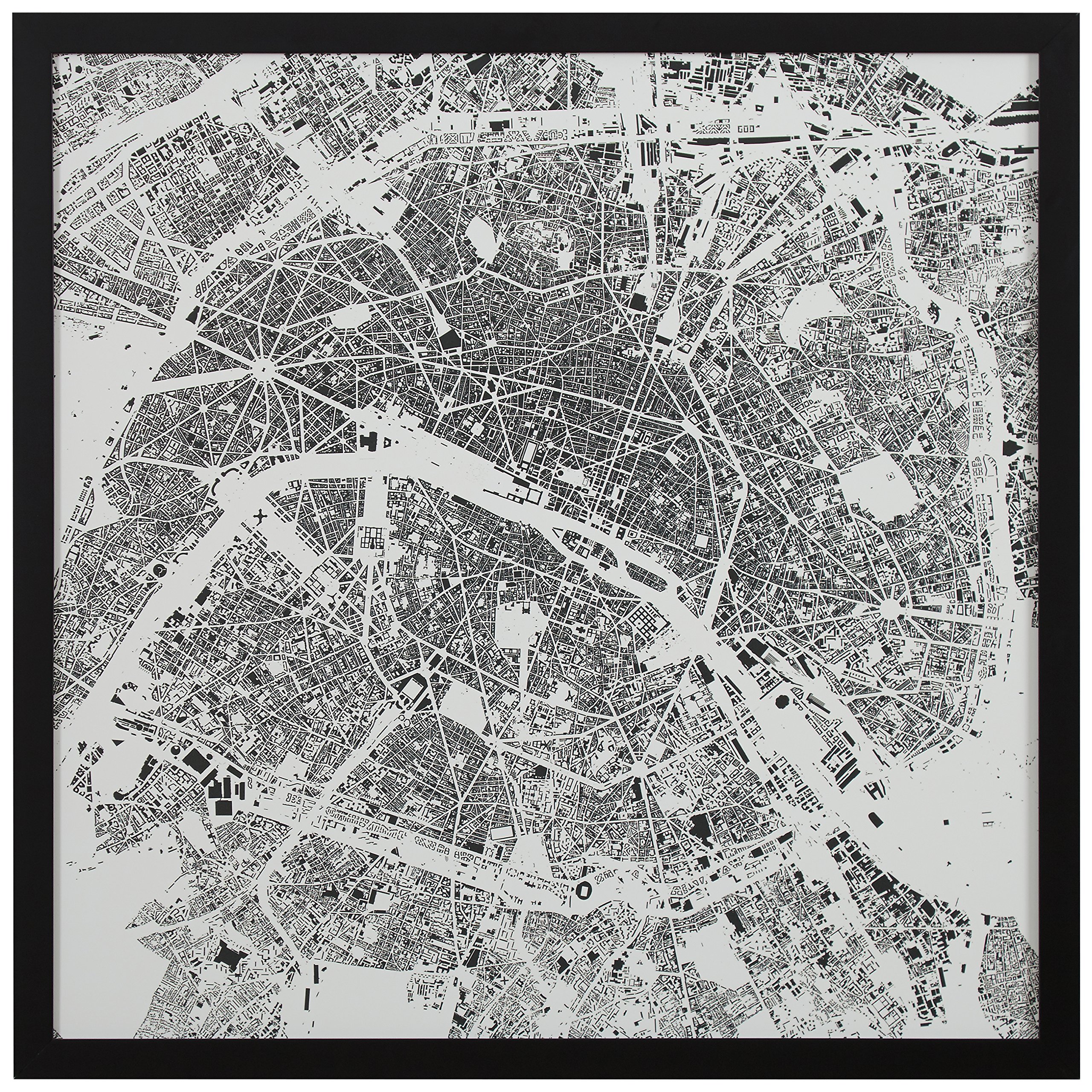 Amazon Brand – Rivet Modern Black Framed Black and White Paris Map Print, 20" x 20"