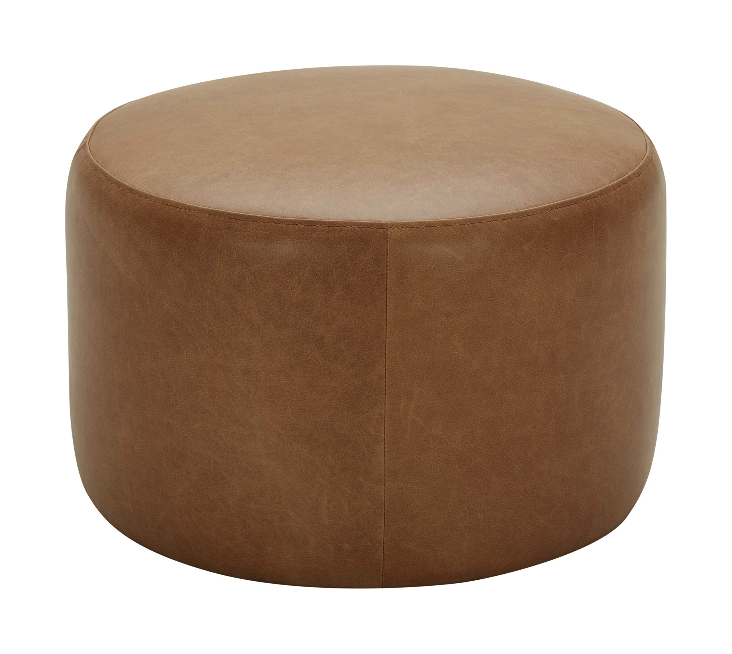 Amazon Brand – Rivet Tompkins Contemporary Foam-Padded Leather Ottoman, 24"W, Cognac