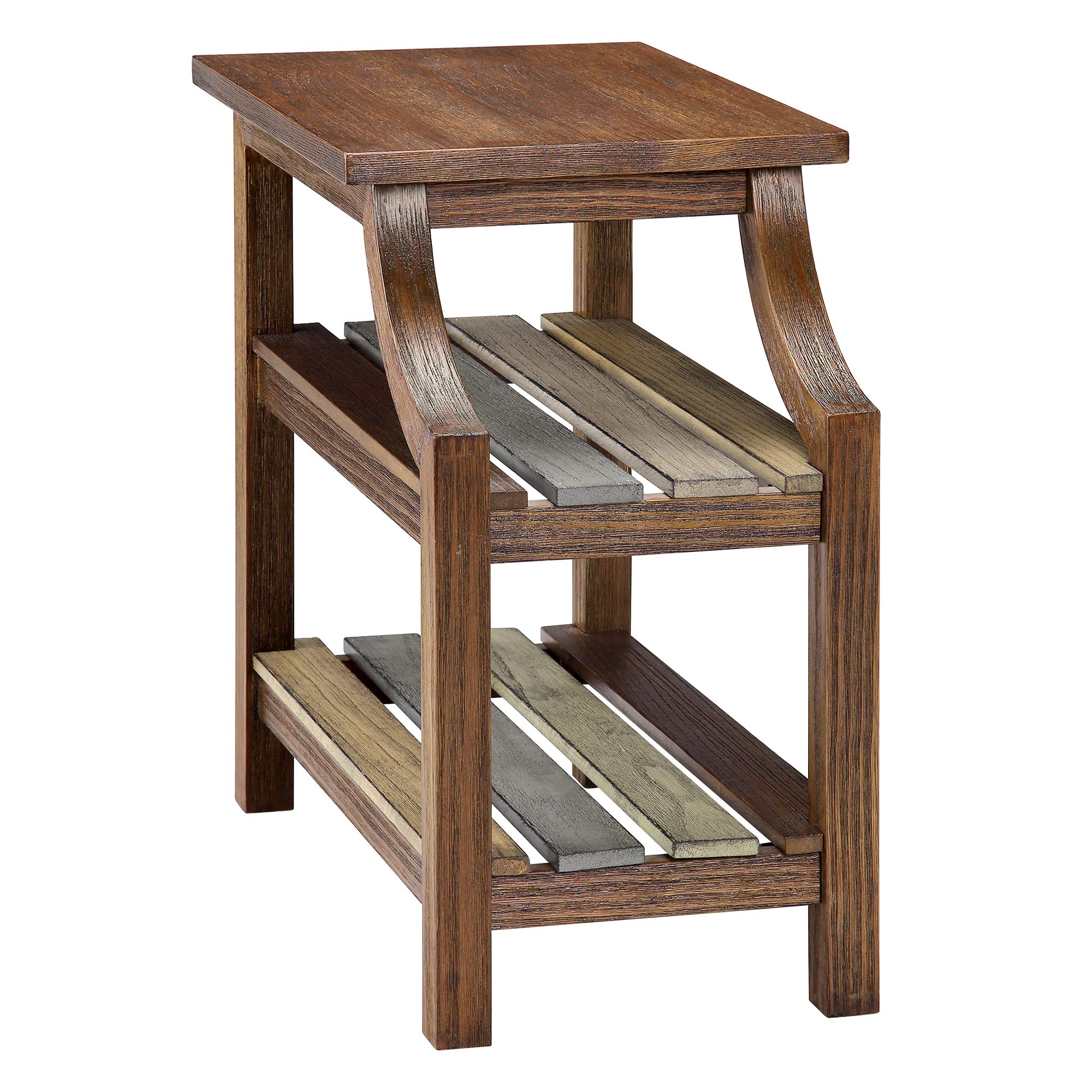 Ball & Cast Three Shelf End Table - Distressed Brown