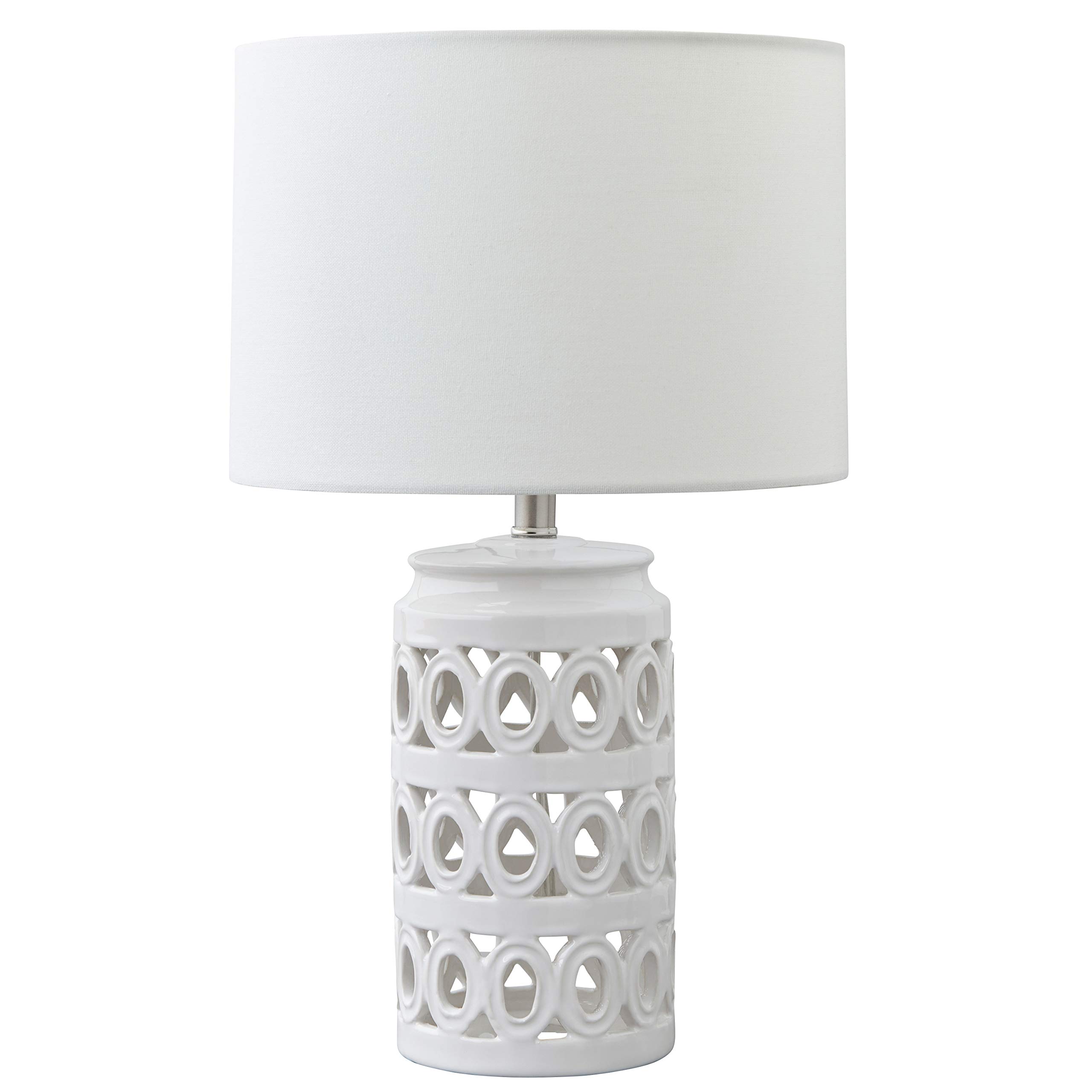 Amazon Brand – Stone & Beam Ceramic Geometric Cut-Out Table Desk Lamp With LED Light Bulb, 18.3"H, White