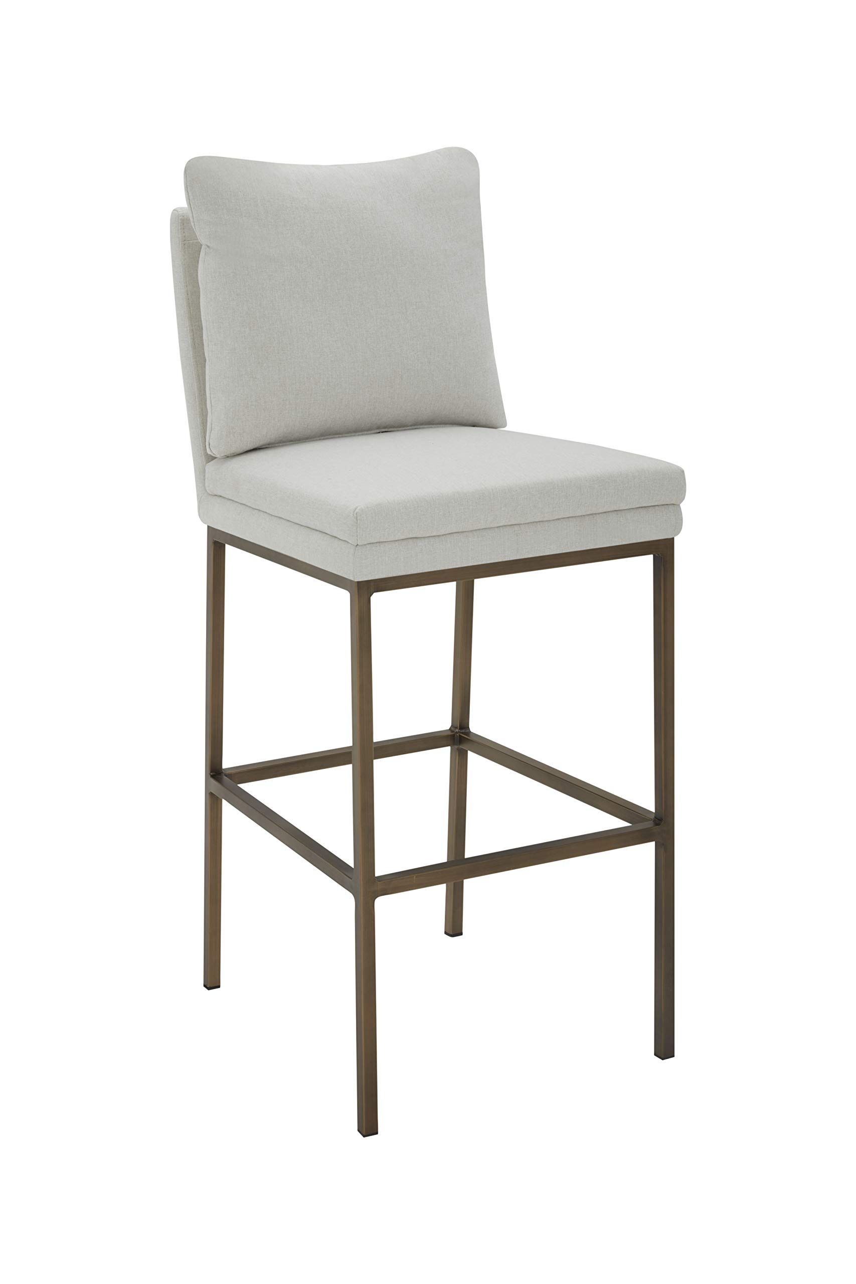 Amazon Brand – Rivet Lundberg Contemporary Upholstered Barstool with Brass Legs, 44.5"H, Chalk