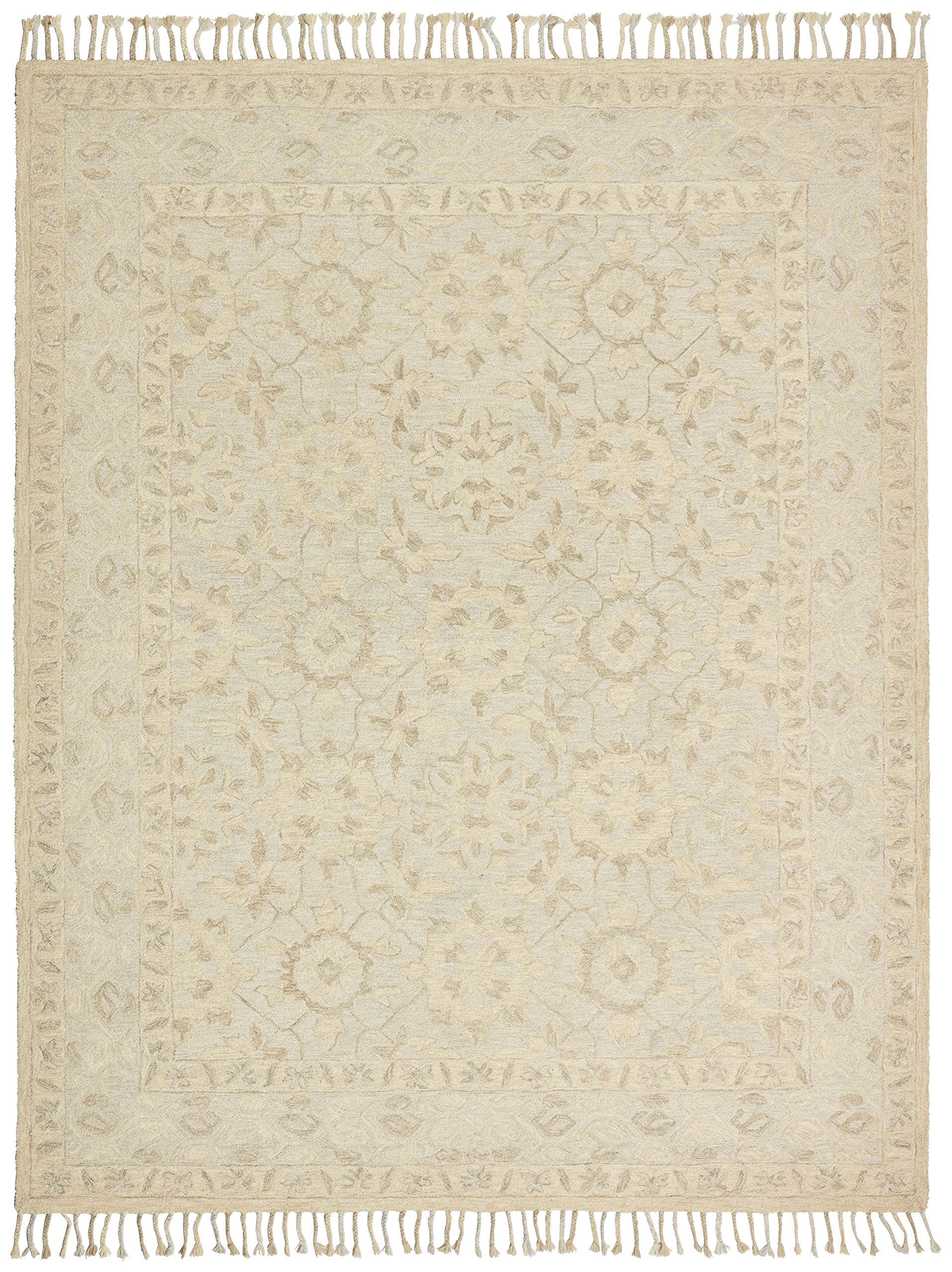 Amazon Brand – Stone & Beam Heidi Floral Farmhouse Wool Area Rug, 5 x 8 Foot, Beige