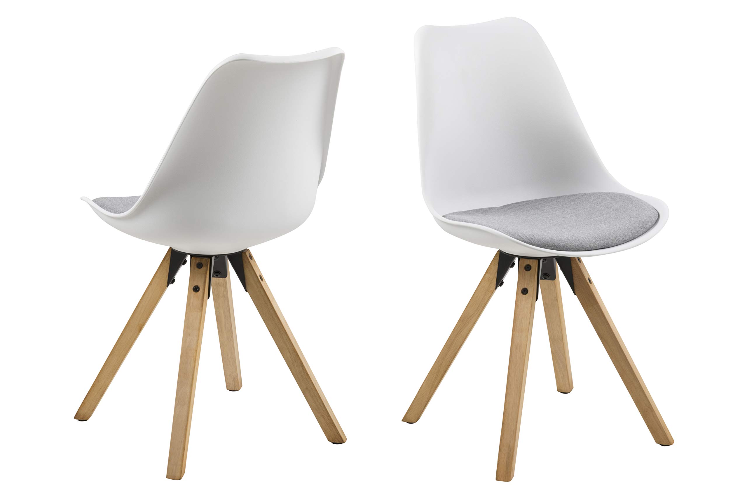 Amazon Brand - Movian Arendsee - Set da 2 sedie sala da pranzo, 55 x 48,5 x 85 cm, Bianco/ tessuto grigio chiaro