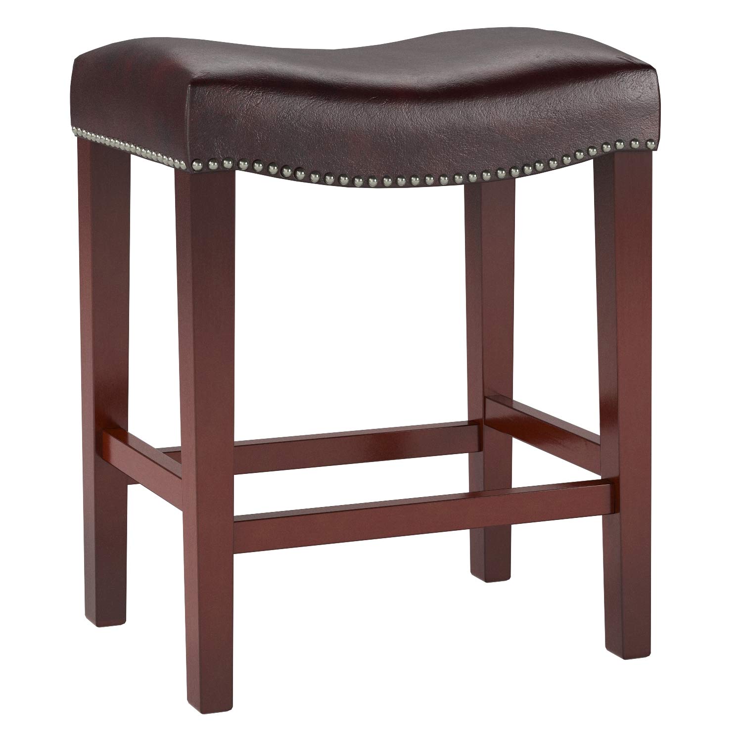 Amazon Brand – Ravenna Home Faraday Saddle Nailhead Counter Stool, 26"H, Brown Faux Leather
