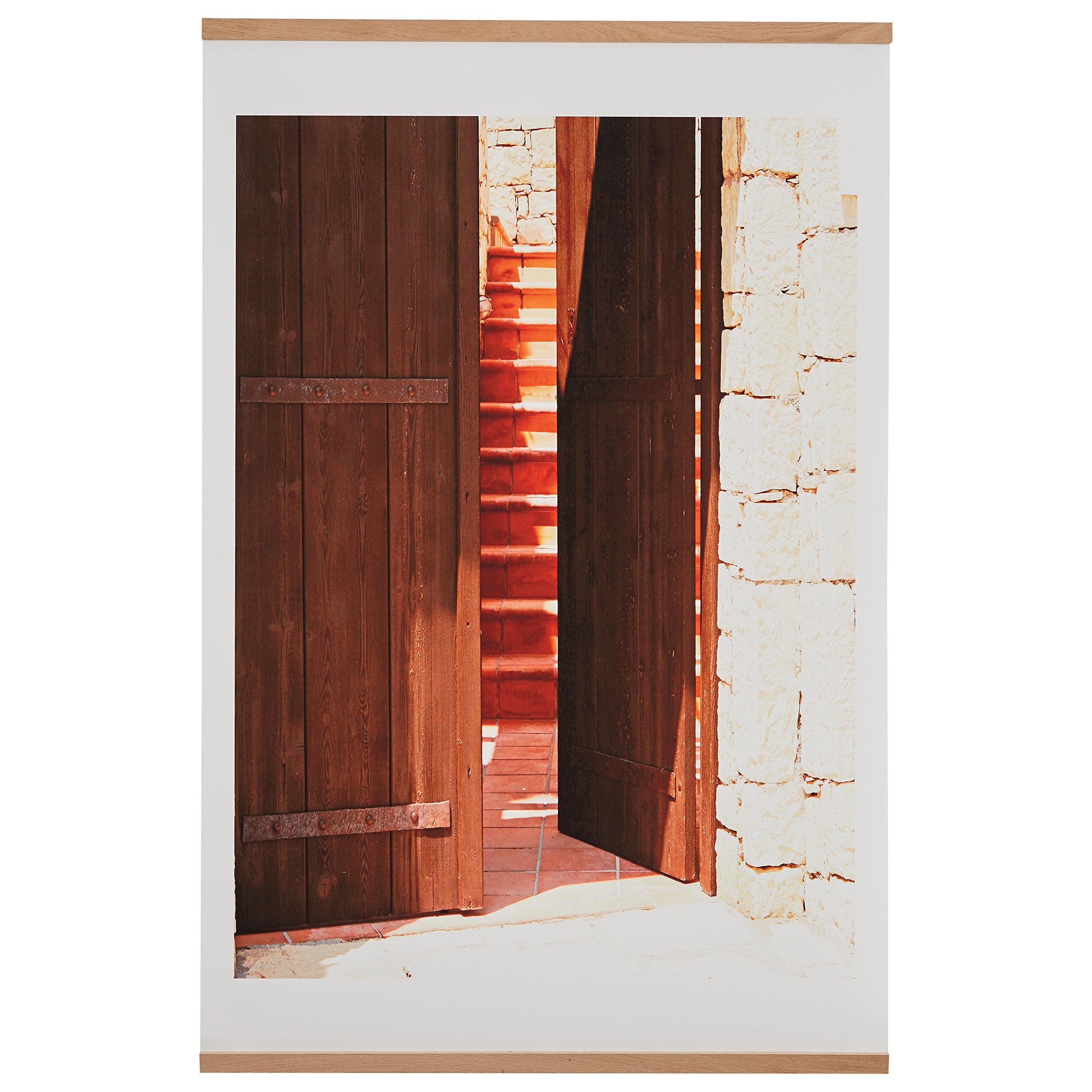 Amazon Brand – Rivet Wooden Door to an Old City Photo Print with Oak Hanger, 40" x 60"