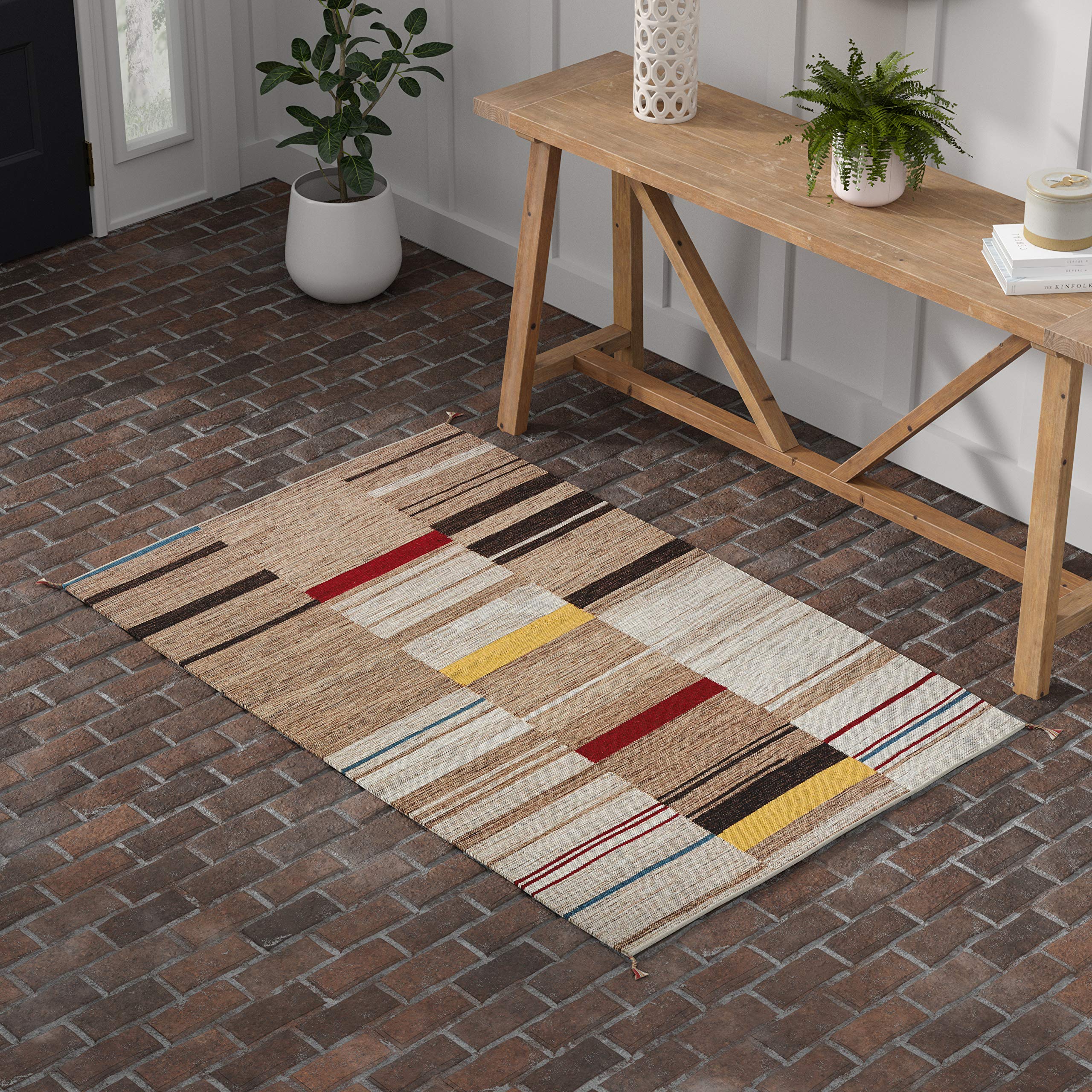 Amazon Brand – Stone & Beam Modern Gabbeh Inspired Wool Area Rug, 4 x 6 Foot, Sand Multi