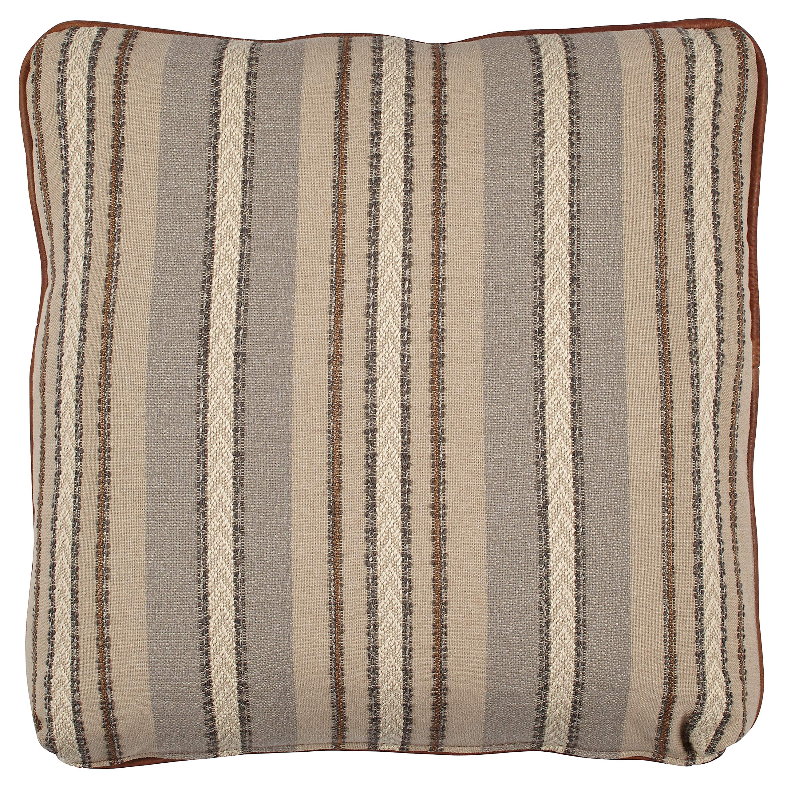 Amazon Brand – Stone & Beam Leather and Rustic Stripe Reversible Pillow, 19" x 19" , Brown and Blue