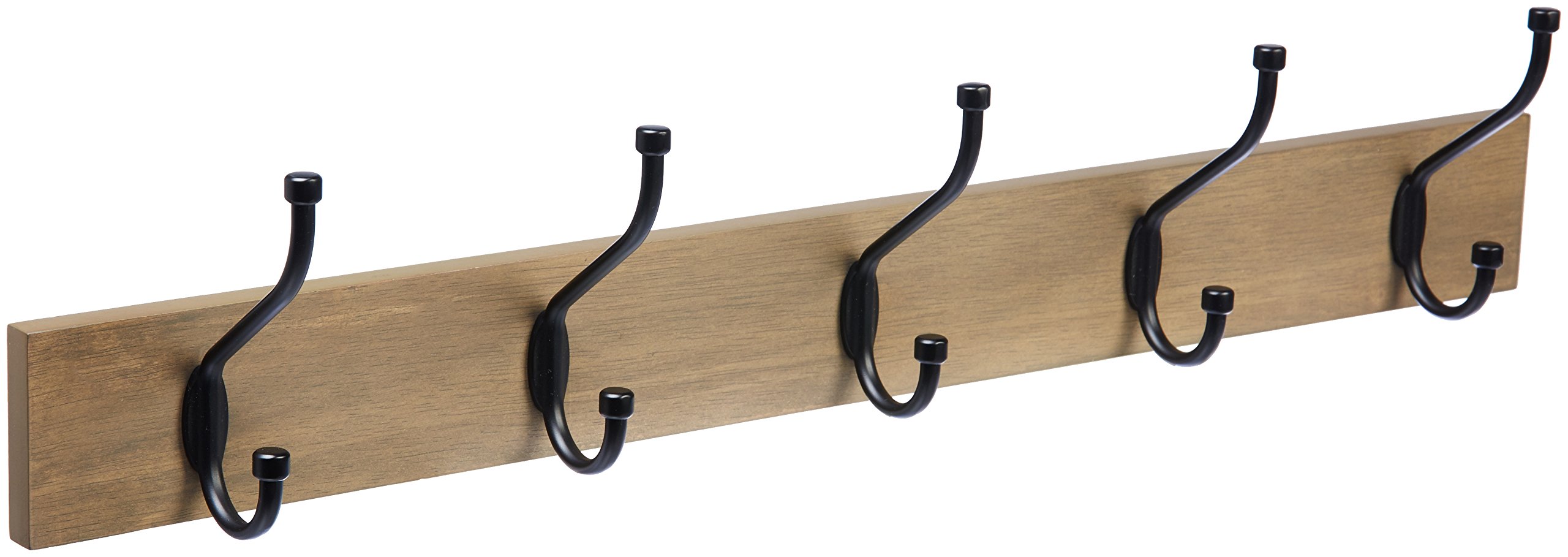 AmazonBasics Wall-Mounted Farmhouse Coat Rack, 5 Standard Hooks, Barnwood