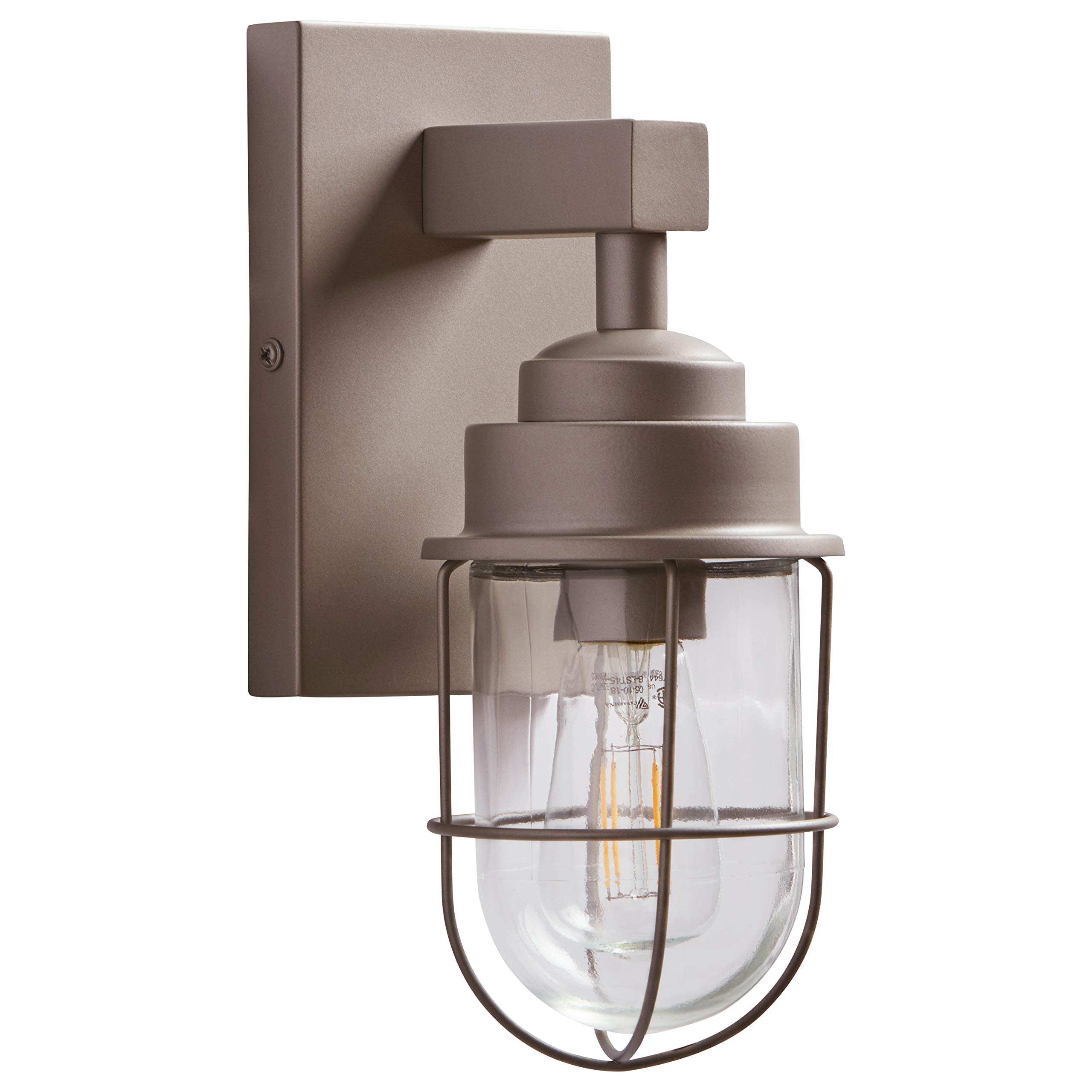 Amazon Brand – Stone & Beam Jordan Industrial Farmhouse Wall Sconce Fixture With Light Bulb - 4.75 x 5.5 x 11 Inches, Silver, For Indoor Outdoor Use