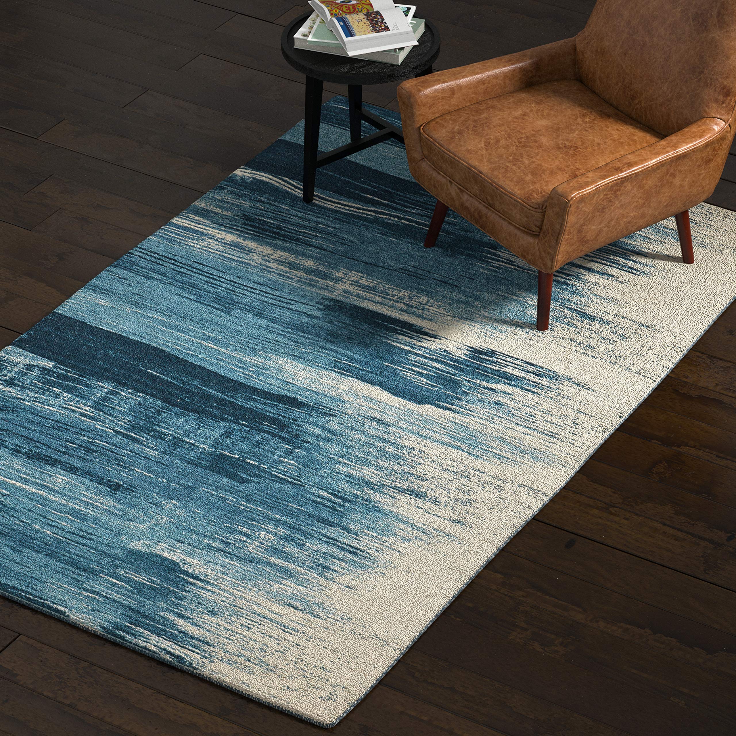Amazon Brand – Rivet Modern Abstract Area Rug, 5 x 8 Foot, Blue, White