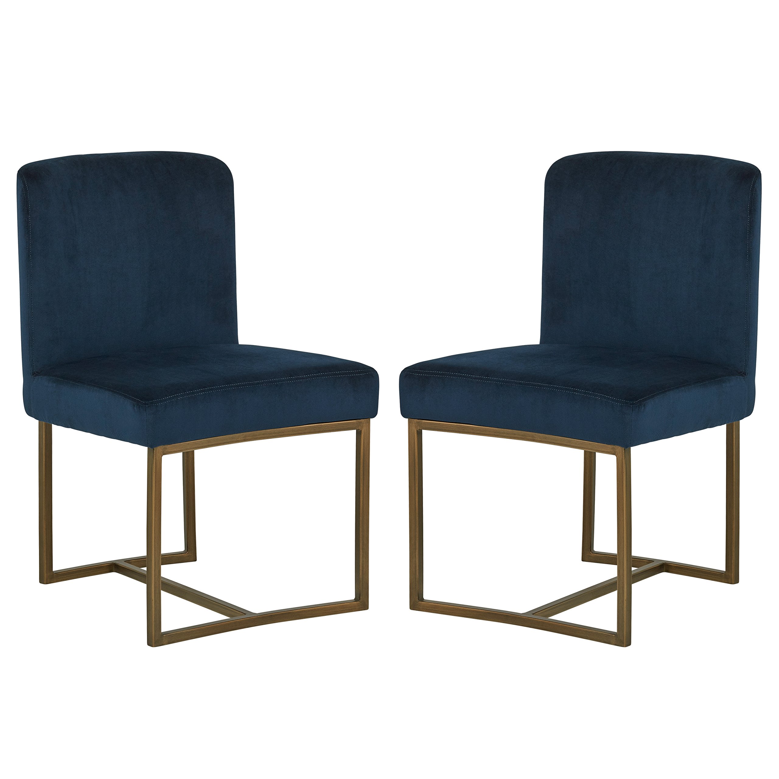 Amazon Brand – Rivet Eastern Modern Dining Room Kitchen Chairs, Velvet, 32 Inch Height, Set of 2, Blue, Bronze Metal