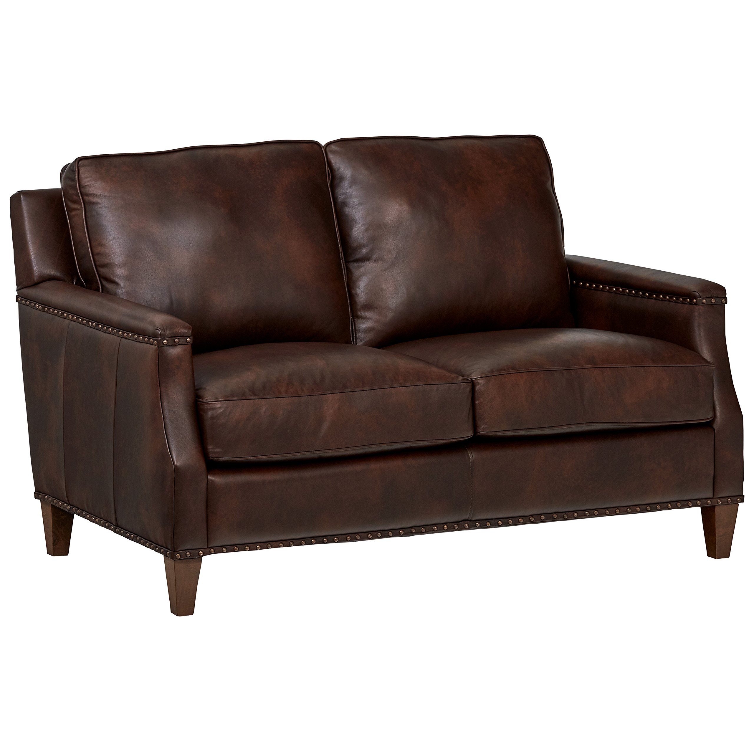 Amazon Brand – Stone & Beam Marin Leather Studded Loveseat, 60"W, Driftwood