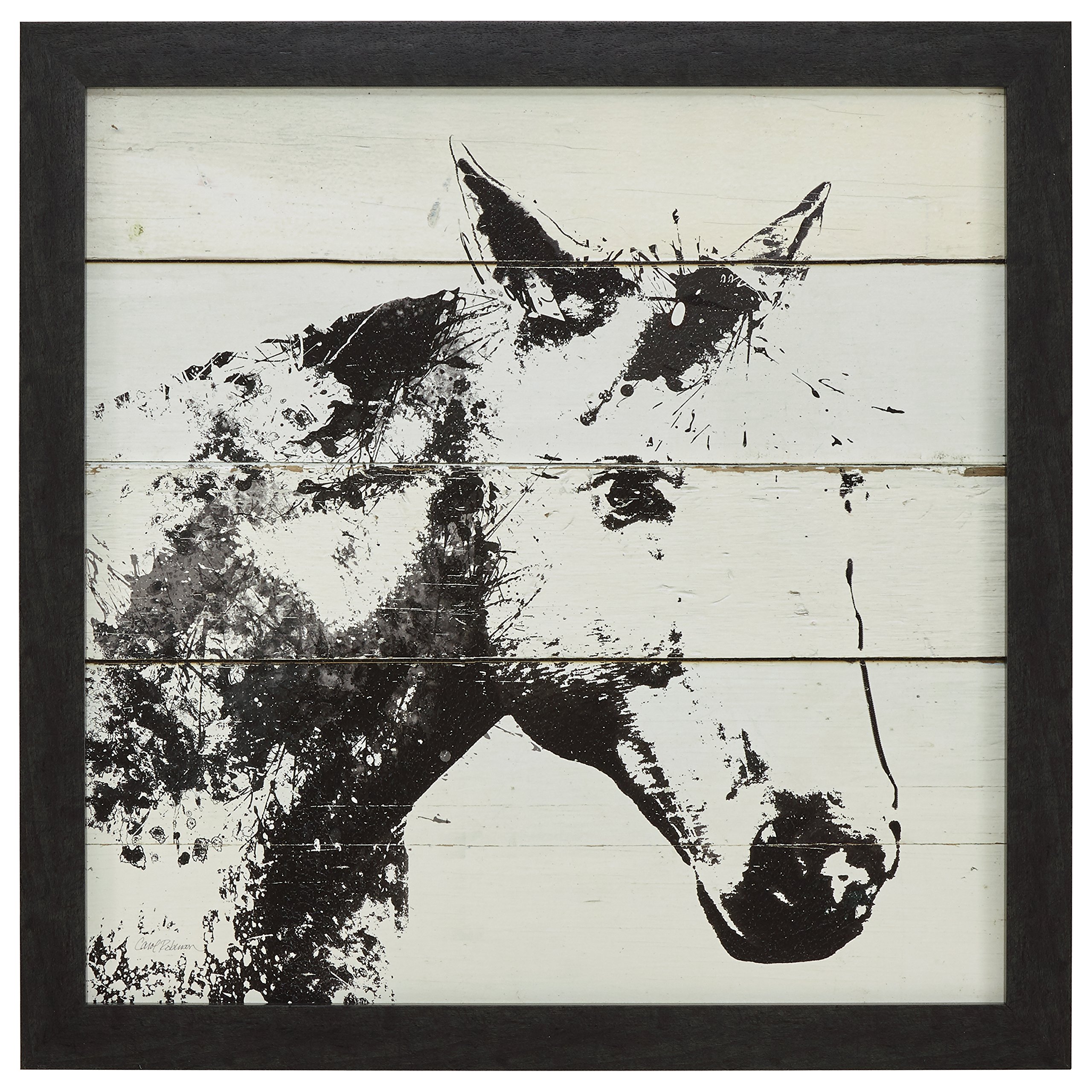 Amazon Brand – Stone & Beam Printed Rustic Wood Effect Horse Wall Art, Black Frame, 40" x 40"