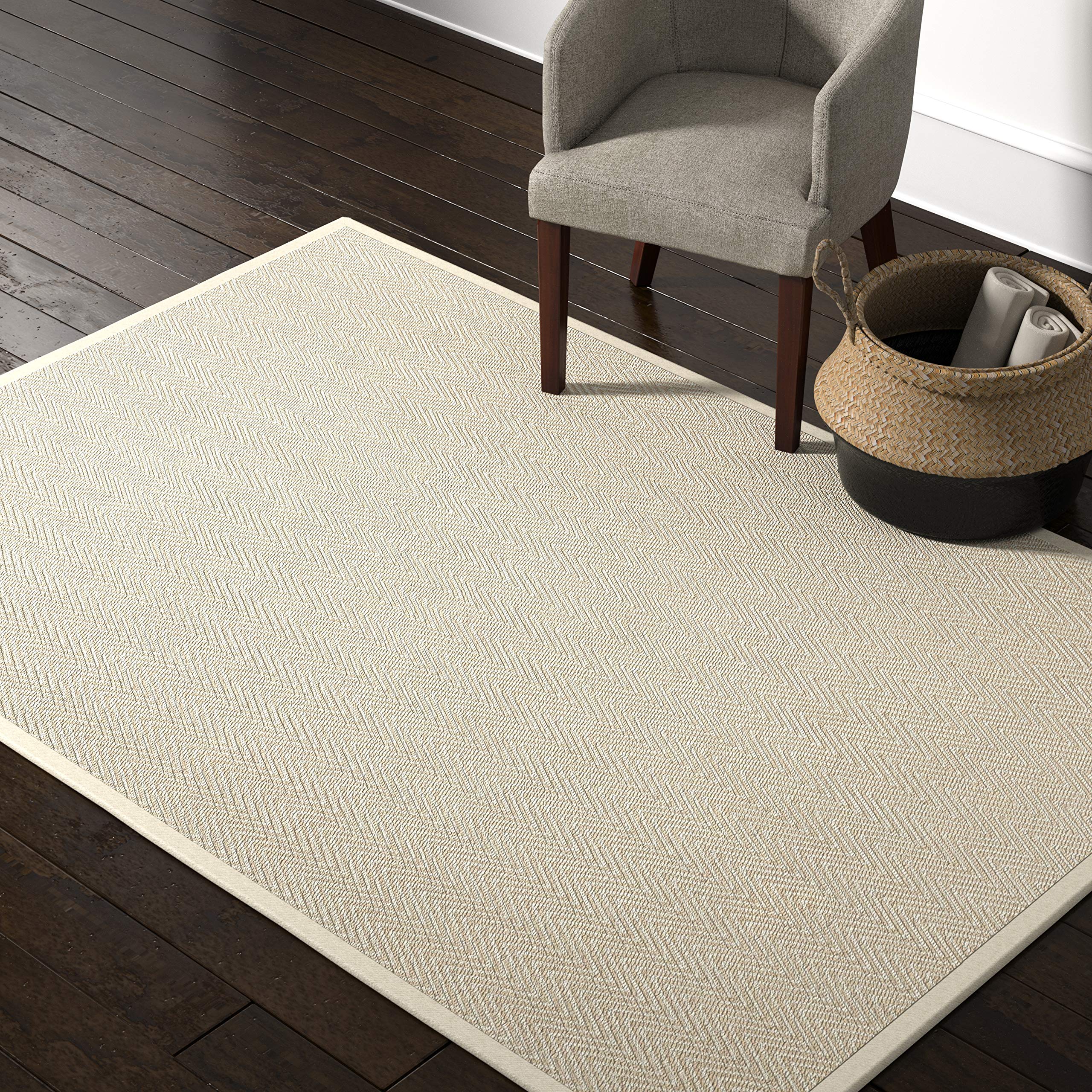 Amazon Brand – Rivet Elevated Chevron Patterned Area Rug, 5' x 7'6", Cream
