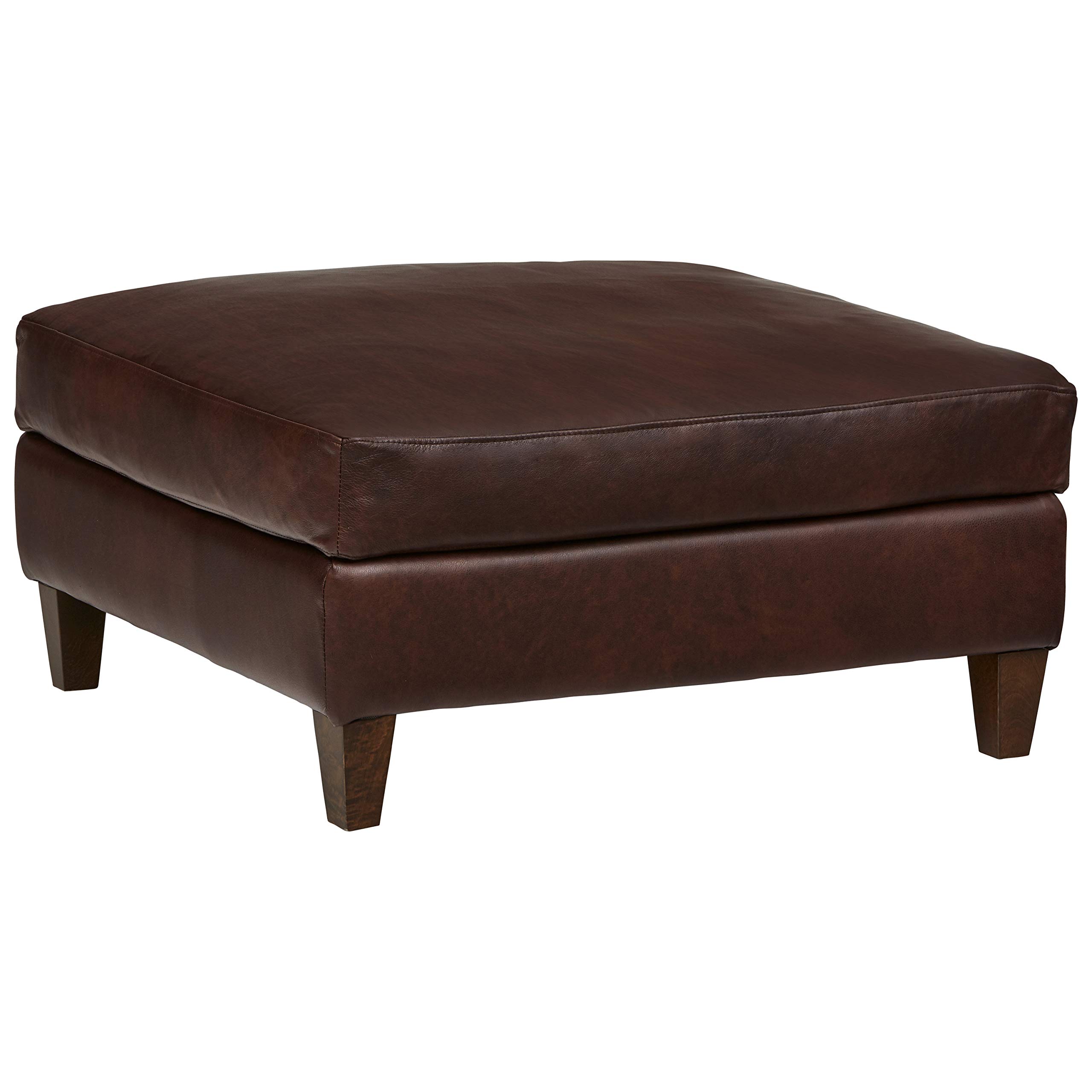 Amazon Brand – Stone & Beam Andover Square Ottoman, 33"W, Driftwood Leather