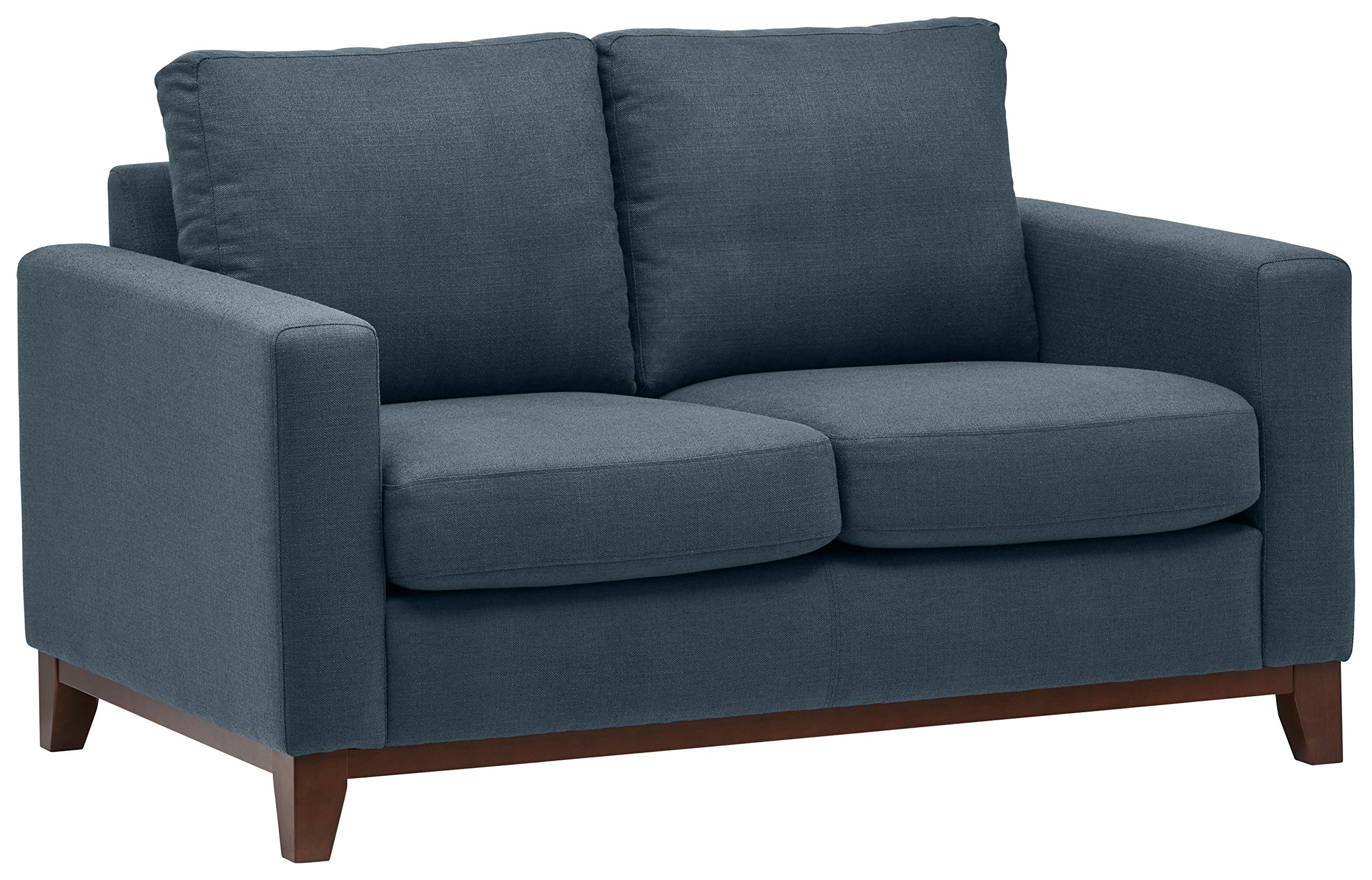 Amazon Brand – Rivet North End Modern Wood Accent Loveseat Sofa Couch, 58.7"W, Denim