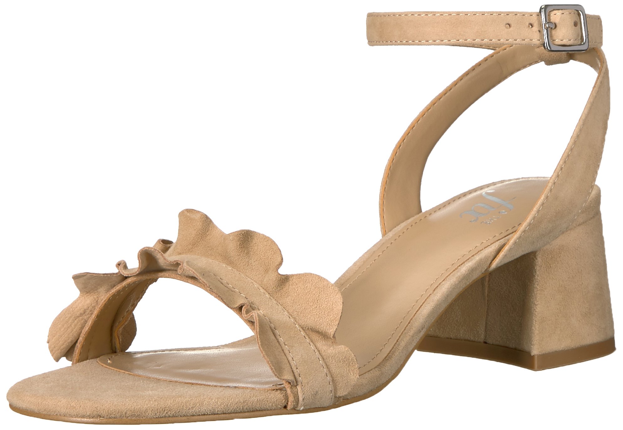 Amazon Brand - The Fix Women's Lizzie Block Heel Ruffled Sandal Heeled, Dove Suede, 8.5 B US