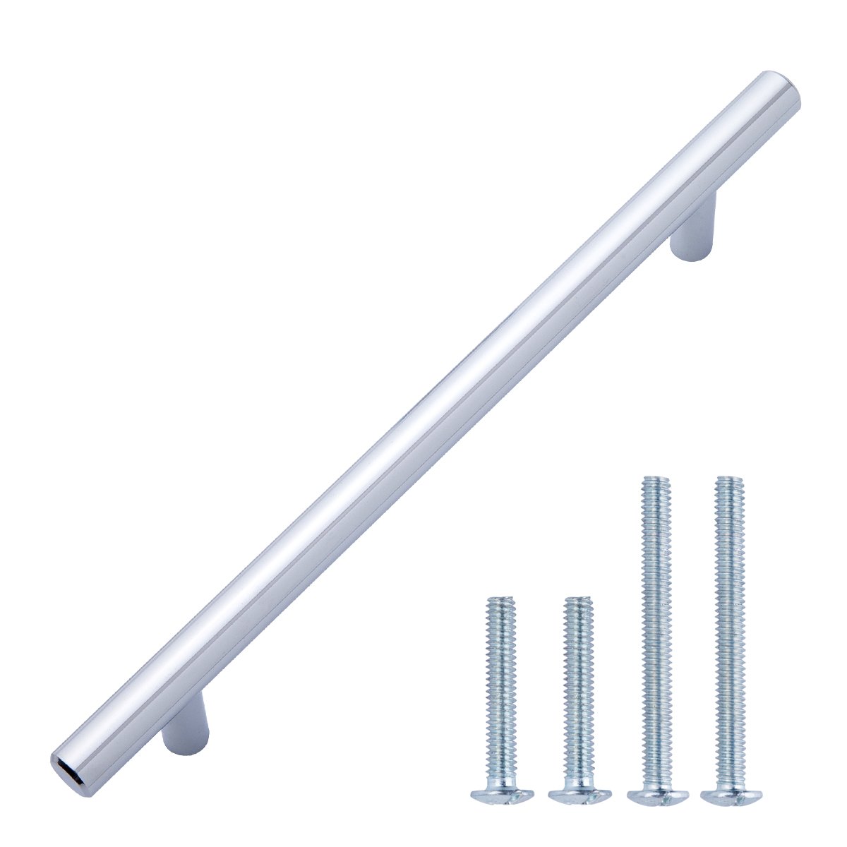 AmazonBasics Euro Bar Cabinet Handle (1/2" Diameter), 8.69" Length (6.31" Hole Center), Polished Chrome, 10-Pack