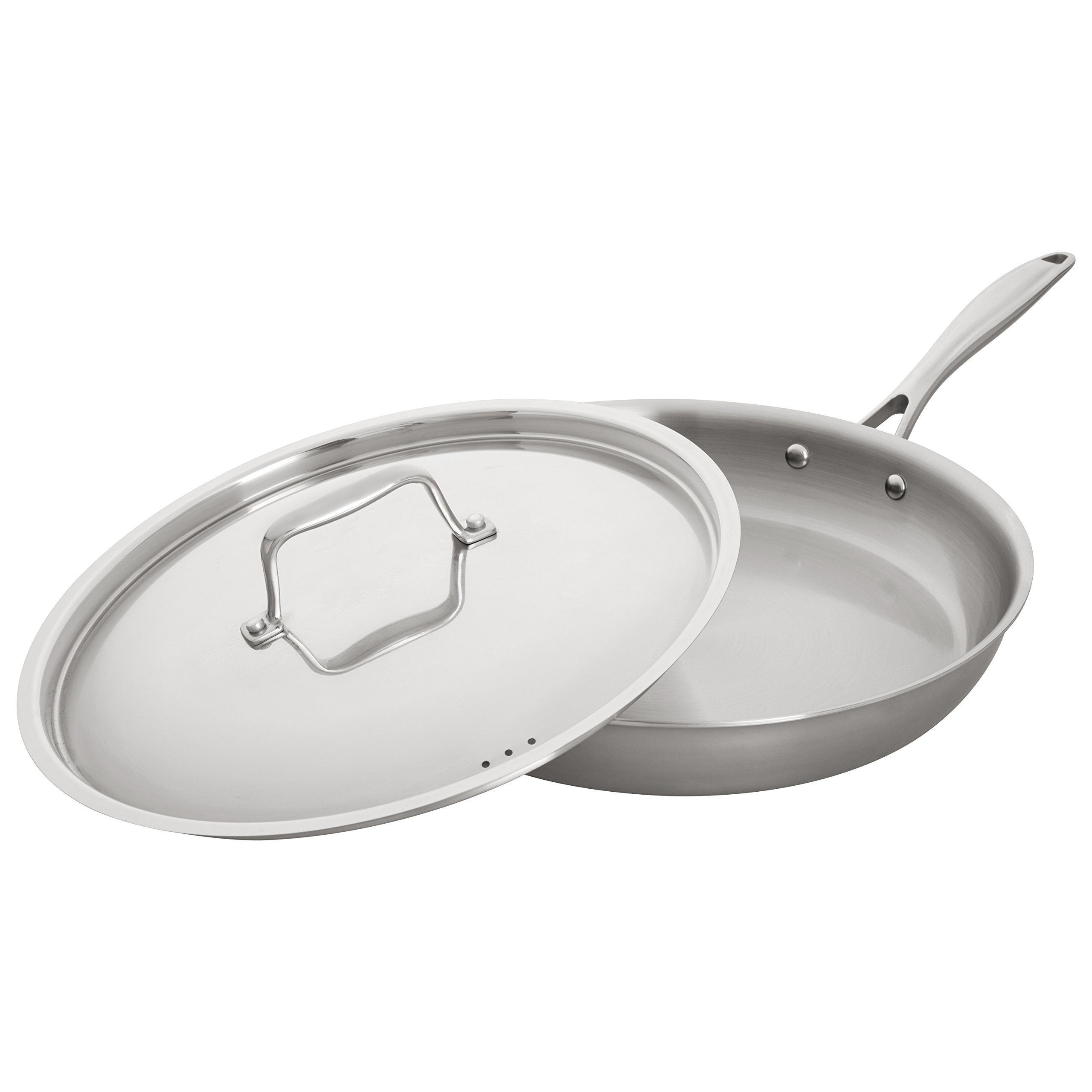 Amazon Brand – Stone & Beam Fry Pan With Lid, 12 Inch, Tri-Ply Stainless Steel
