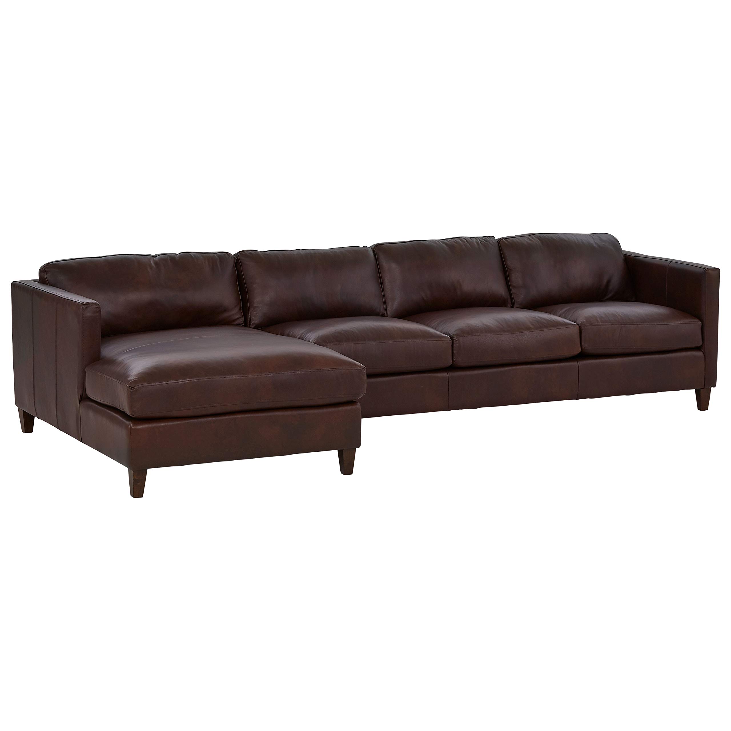 Amazon Brand – Stone & Beam Andover Leather Left-Facing Sofa-Chaise Sectional, 126"W, Driftwood