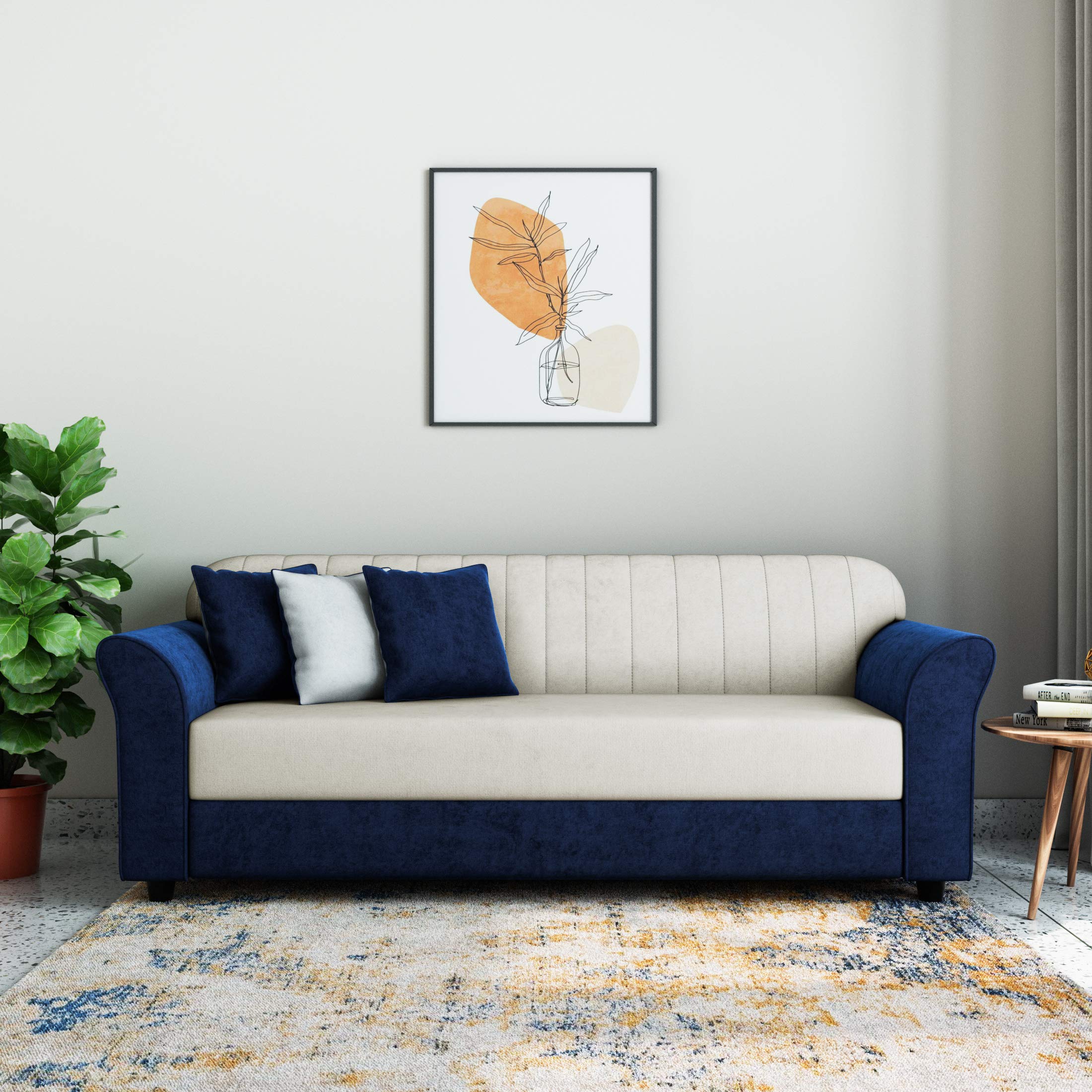 Amazon Brand - Solimo Victoria Fabric 3 seater sofa (Grey & Blue)