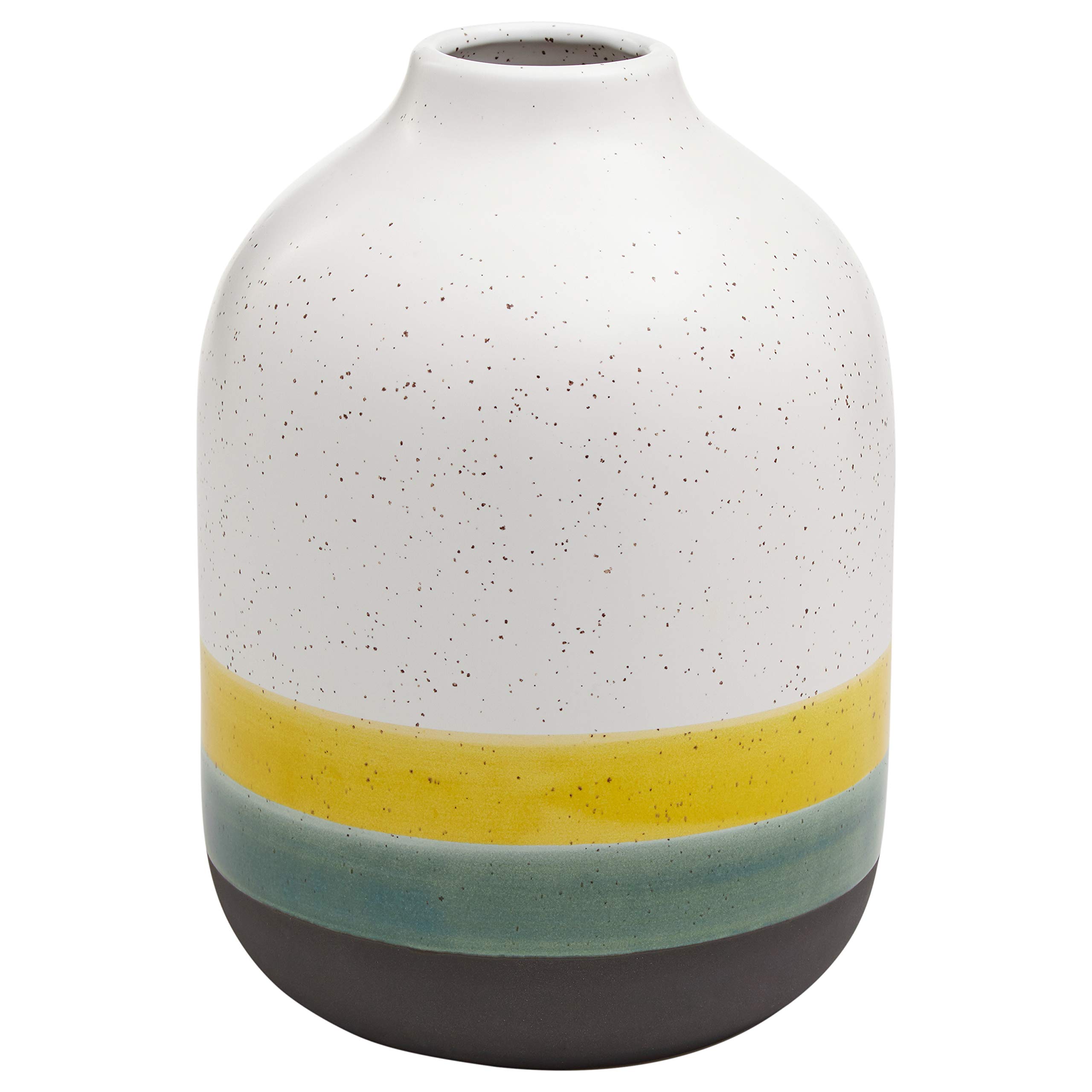 Amazon Brand – Rivet Westline Modern Indoor Outdoor Hand-Painted Stoneware Flower Vase, 9.5"H, Yellow White Blue Black