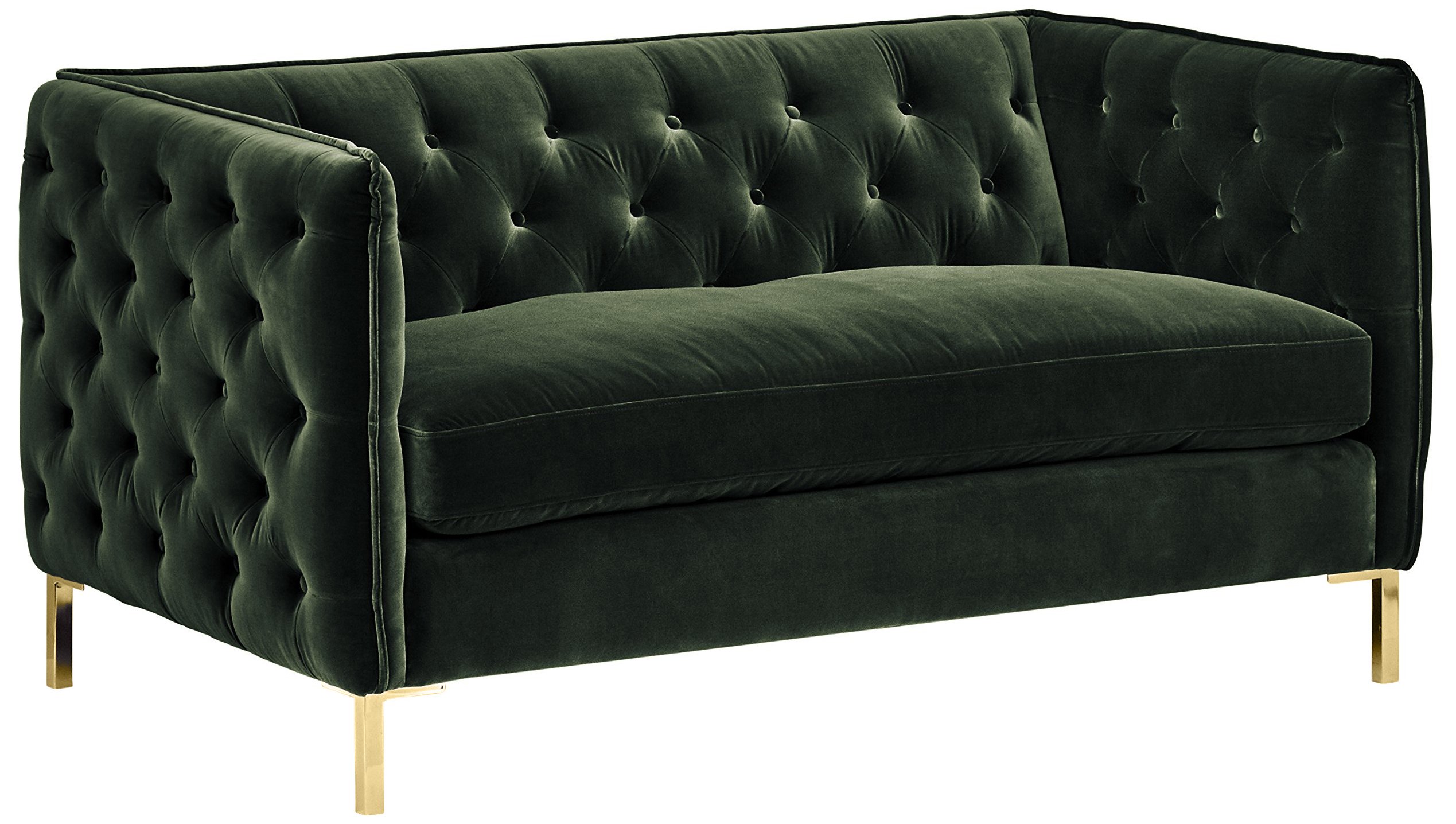 Amazon Brand – Rivet Eva Tufted Mid-Century Velvet Down-Filled Loveseat, 60.5"W, Hunter Green