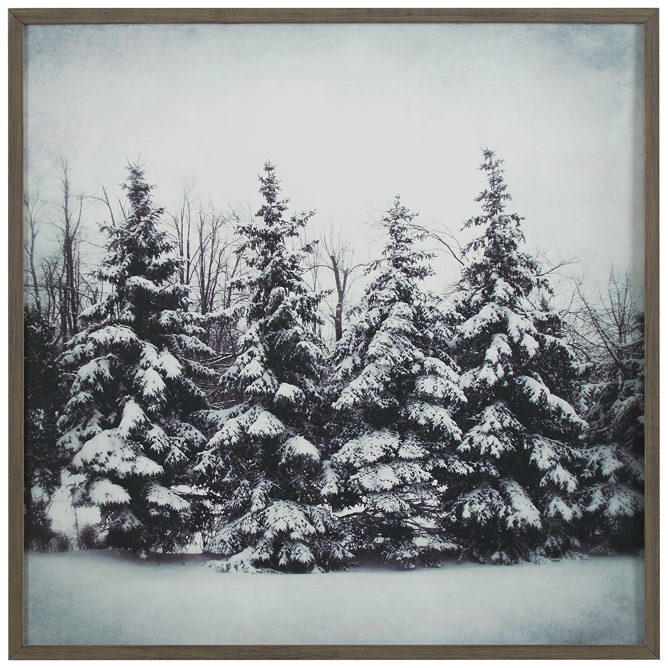 Amazon Brand – Stone & Beam Modern Black and White Print Wall Art of Forest Snow, Grey Frame, 12" x 12"