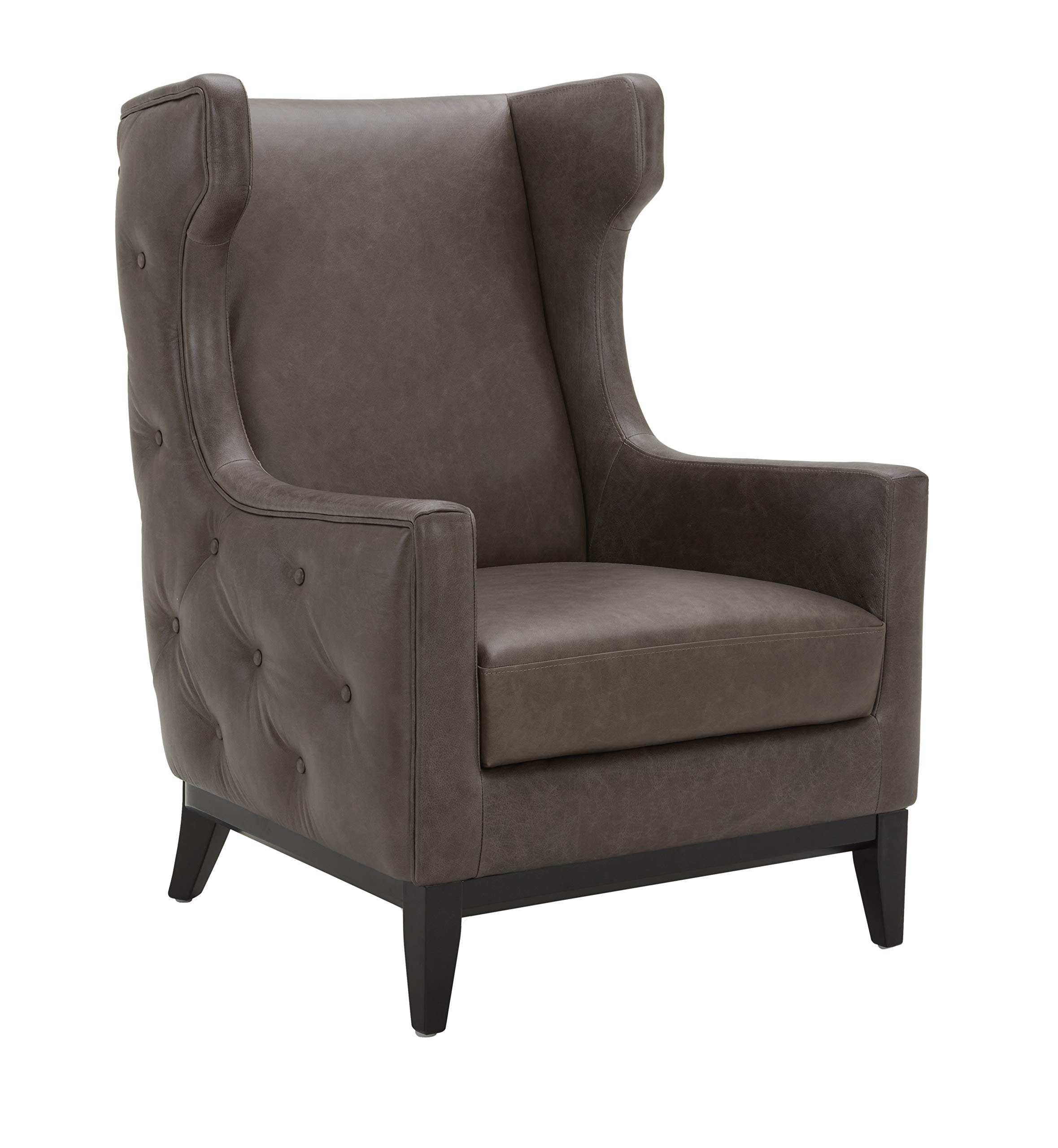 Amazon Brand – Stone & Beam Rosewood Button-Tufted Leather Wingback Accent Chair, 30"W, Dark Gray
