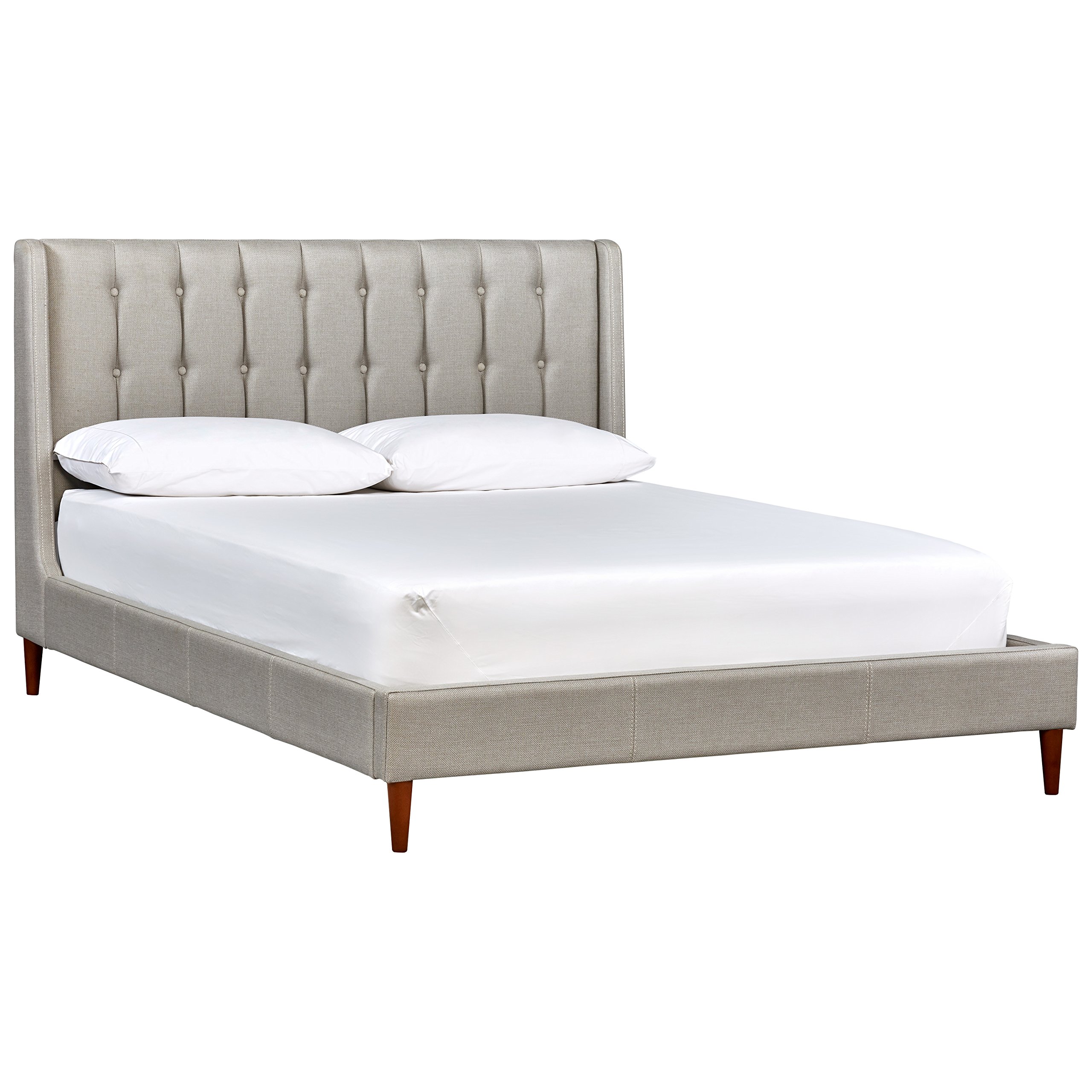 Amazon Brand – Rivet Hillmoor Mid-Century Queen Bed with Headboard, 66"W, Light Gray