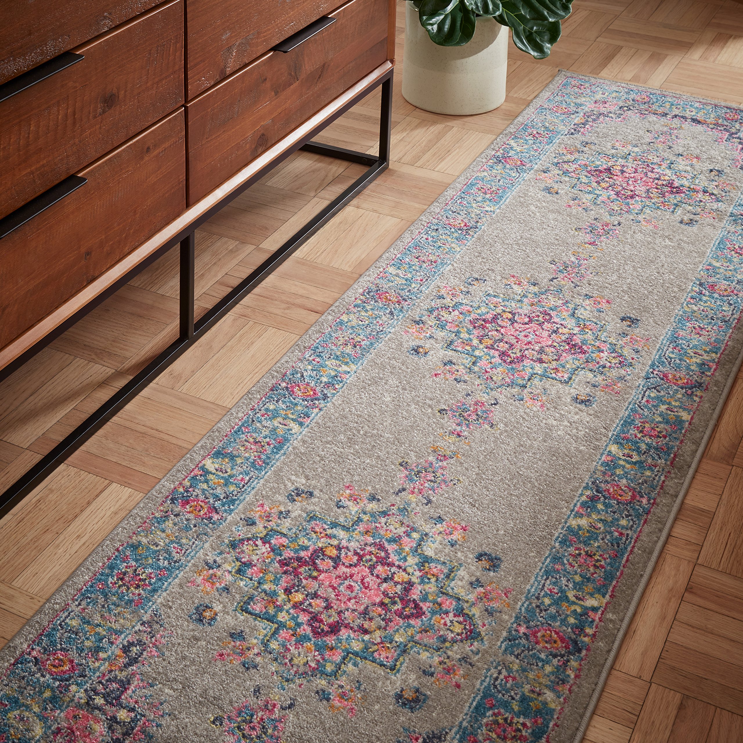 Amazon Brand – Rivet Old World Vintage Persian Runner Rug, 2' 2" x 7' 6", Grey and Pink