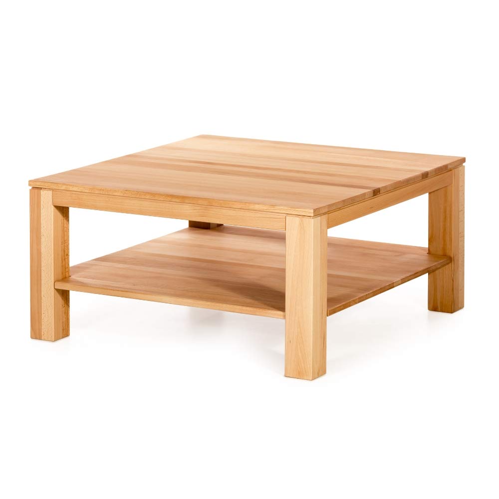Amazon Brand - Alkove Hayes Square Solid Wood Coffee Table with 1-Shelf, 90 x 90 x 45cm, Core Beech