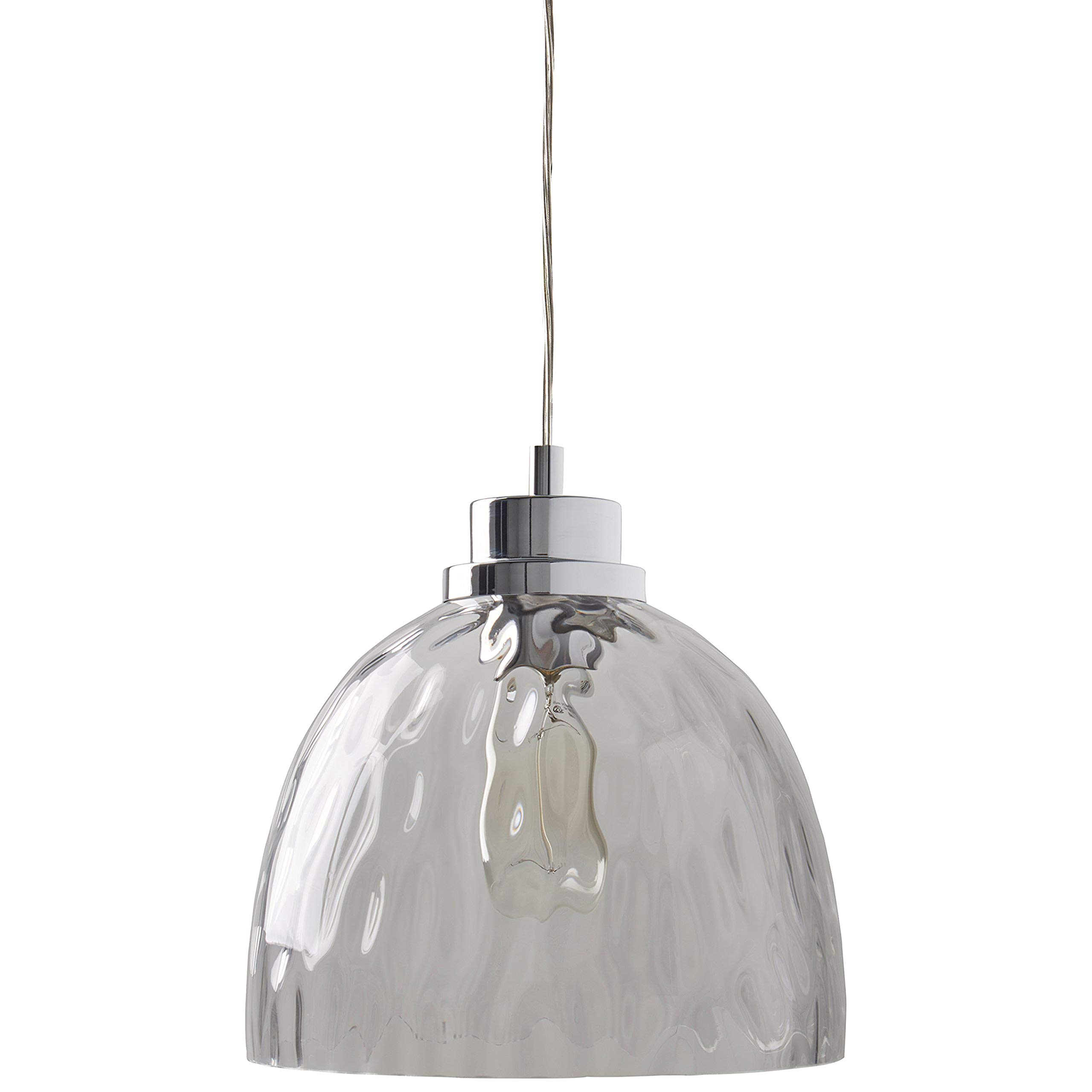 Amazon Brand – Rivet Glass Bowl Pendant Lamp, Modern Textured, W/Bulb, 13"-60"H, Chrome