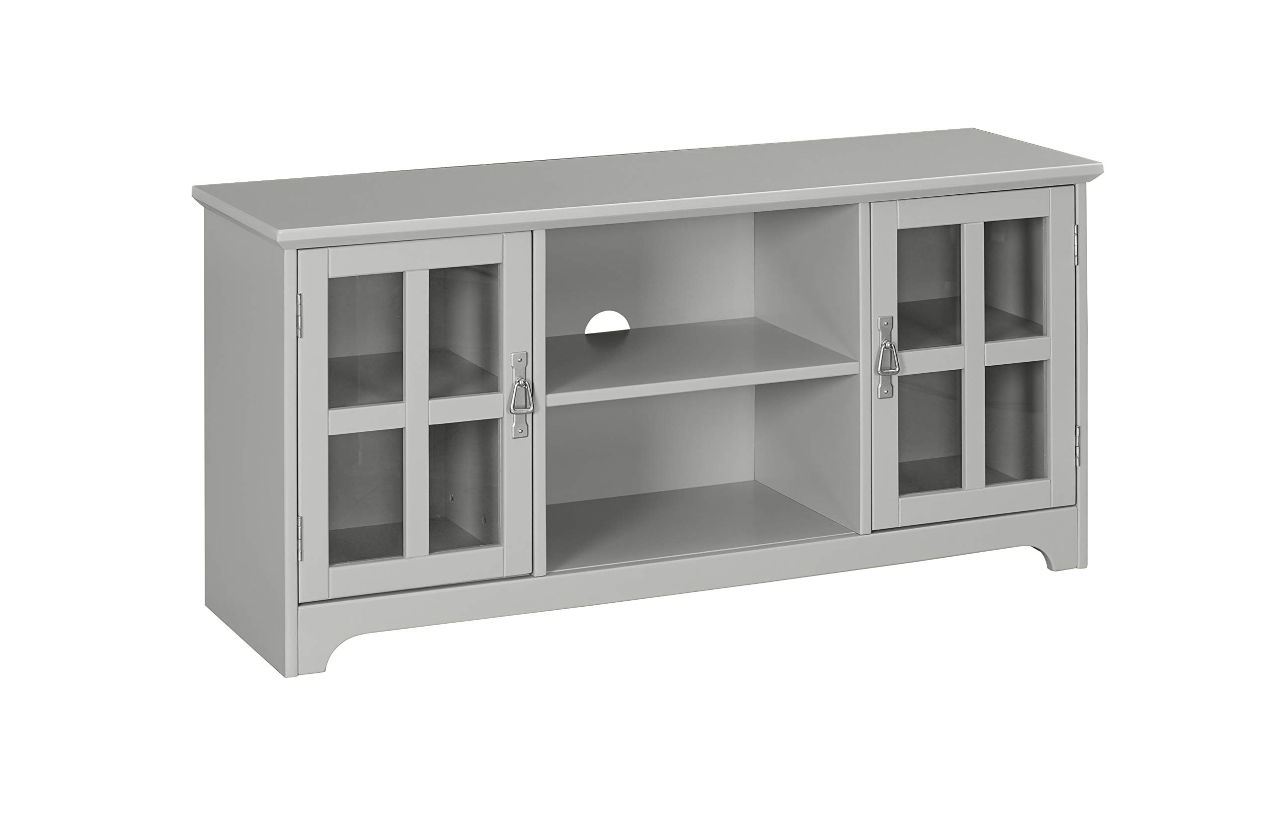 Amazon Brand – Ravenna Home Peterson Modern Glass Cabinet Storage TV Media Entertainment Console Stand, 46"W, Grey