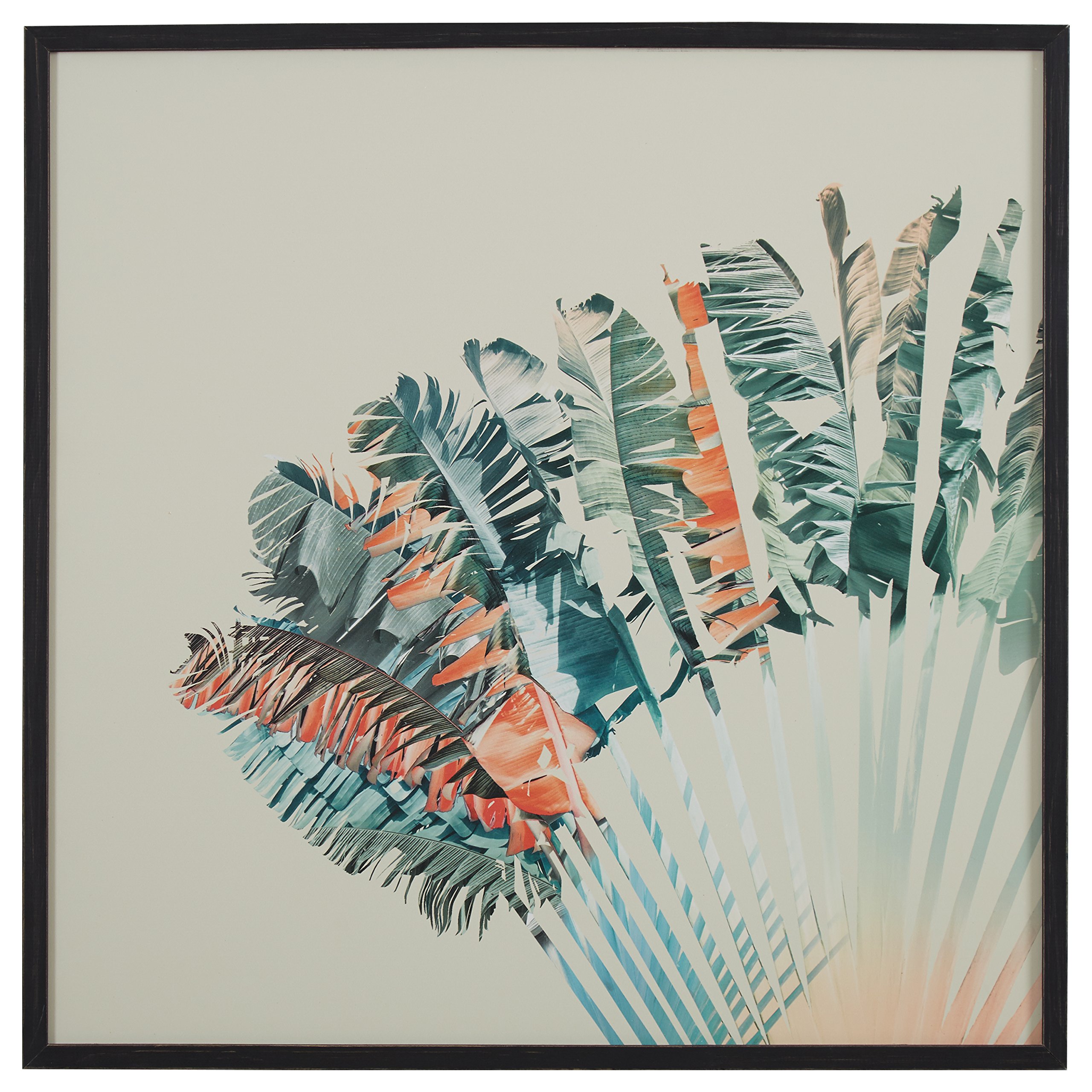 Amazon Brand – Stone & Beam Modern Turquoise and Orange Palm Print in Black Frame, 30" x 30"