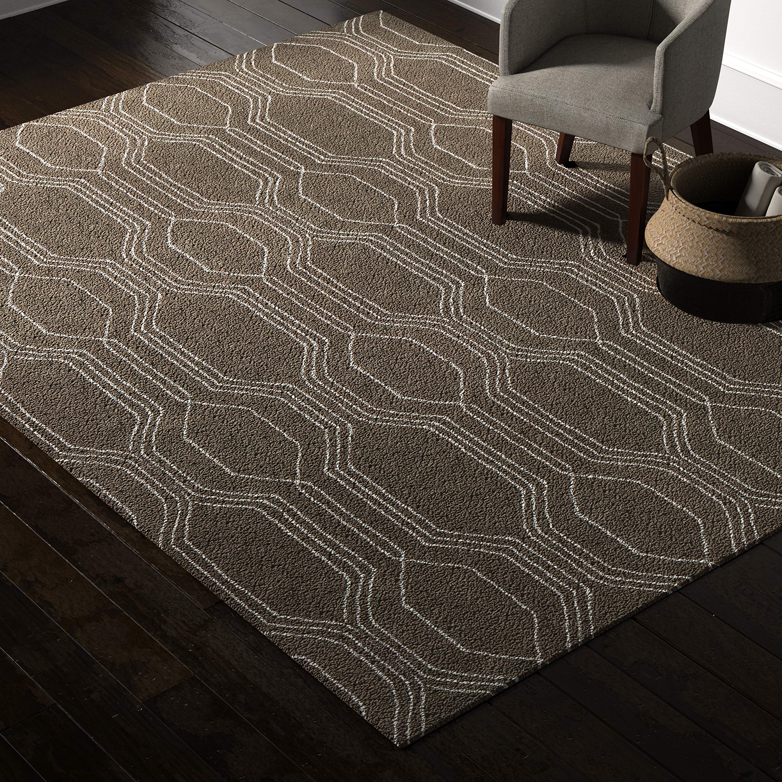 Amazon Brand – Rivet Steel Slanted Lines Wool Modern Area Rug, 8 x 10 Foot