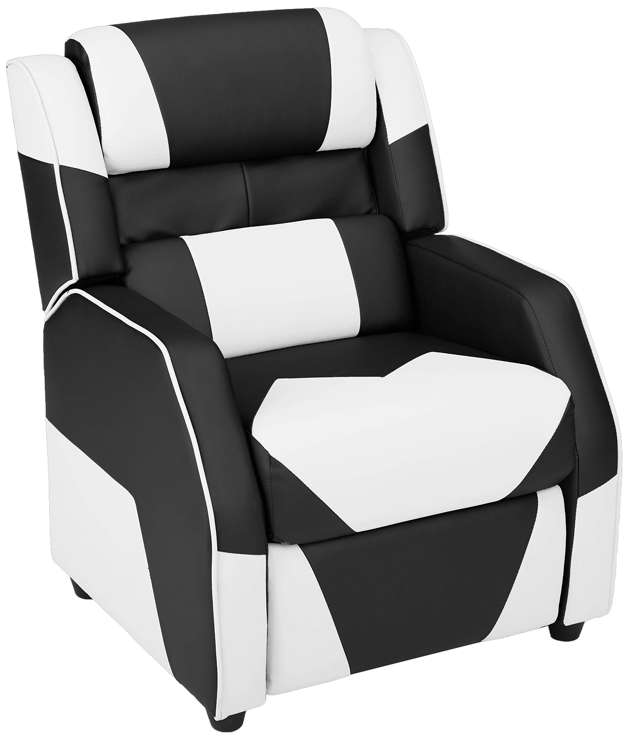 AmazonBasics Kids/Youth Gaming Recliner with Headrest and Back Pillow, 5+ Age Group, Black and White