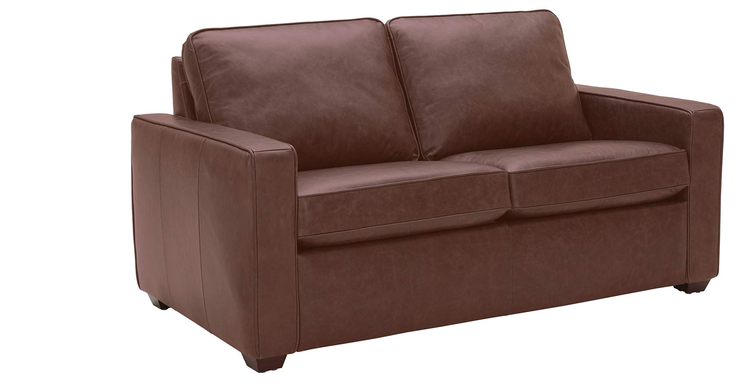 Amazon Brand – Rivet Andrews Contemporary Top-Grain Leather Loveseat Sofa with Removable Cushions, 67"W, Dark Brown
