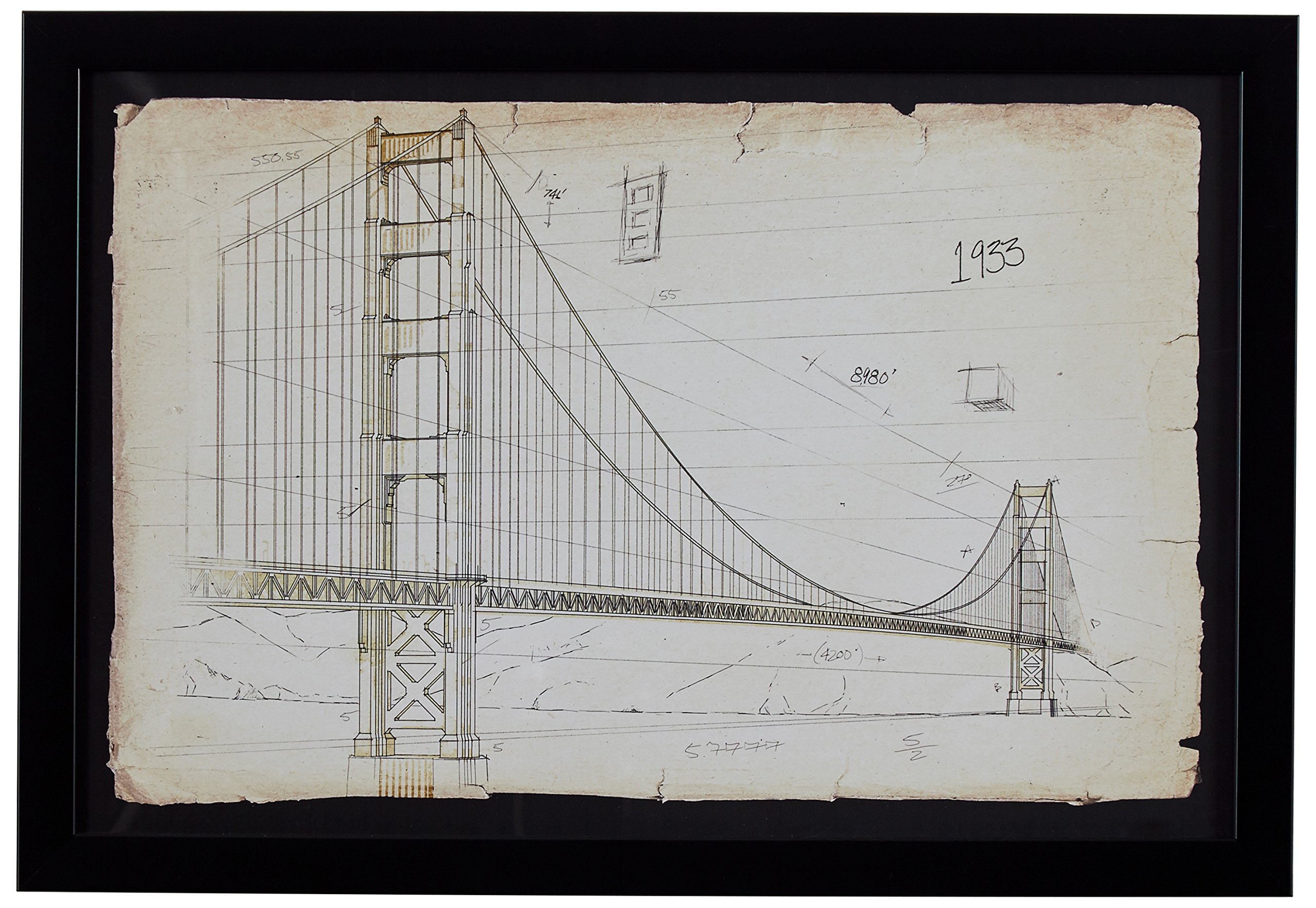 Amazon Brand – Stone & Beam Modern Print of Golden Gate Bridge Sketch, Black Frame, 17" x 12"