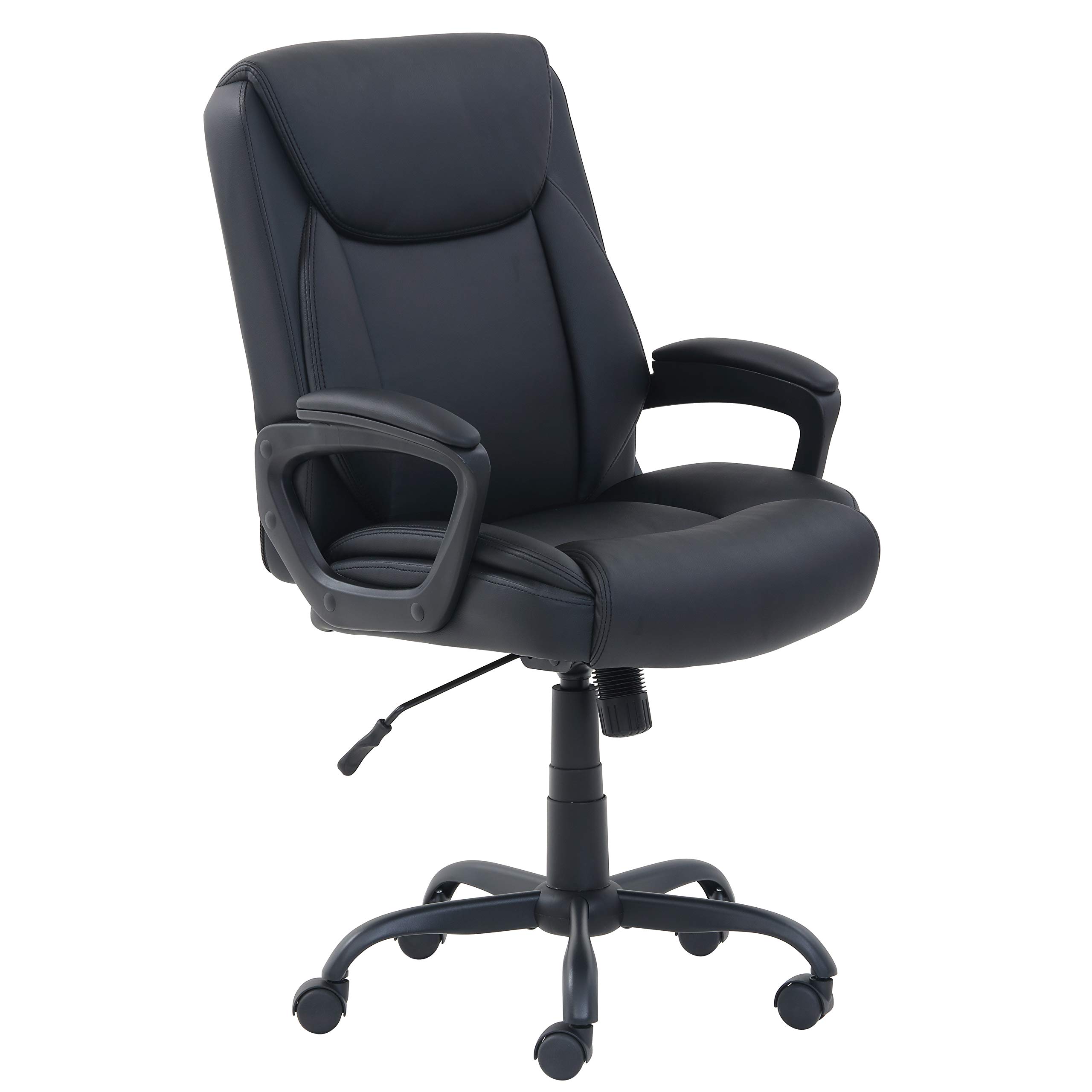 AmazonBasics Classic Puresoft PU-Padded Mid-Back Office Computer Desk Chair with Armrest - Black
