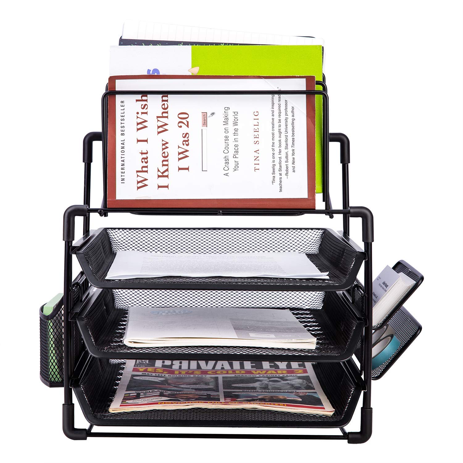 AmazonBasics All-In-One Wire Mesh Desk Organizer, Black (Renewed)