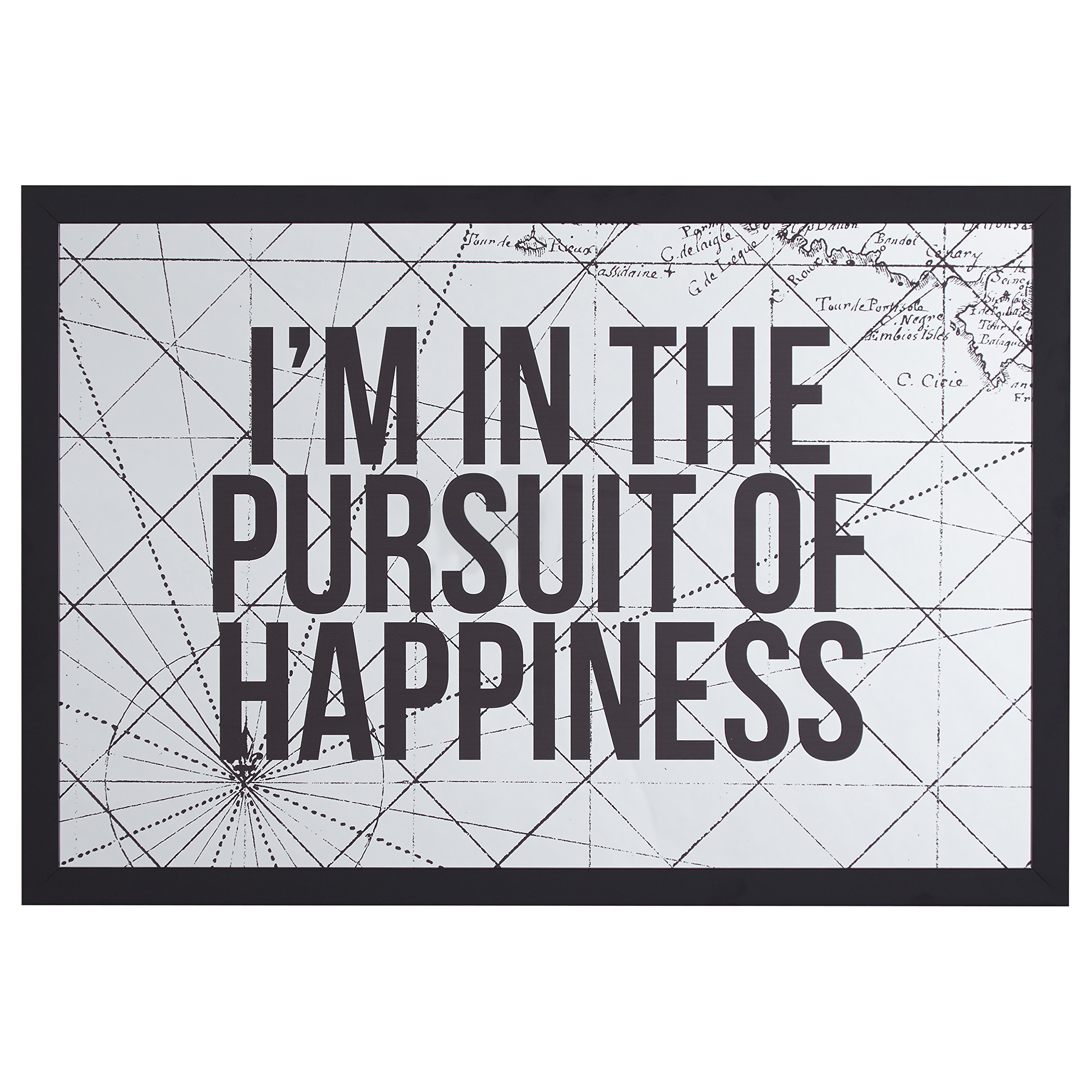 Amazon Brand – Rivet Modern Pursuit of Happiness Word Art Framed Mirror, Black Frame, 22" x 32"