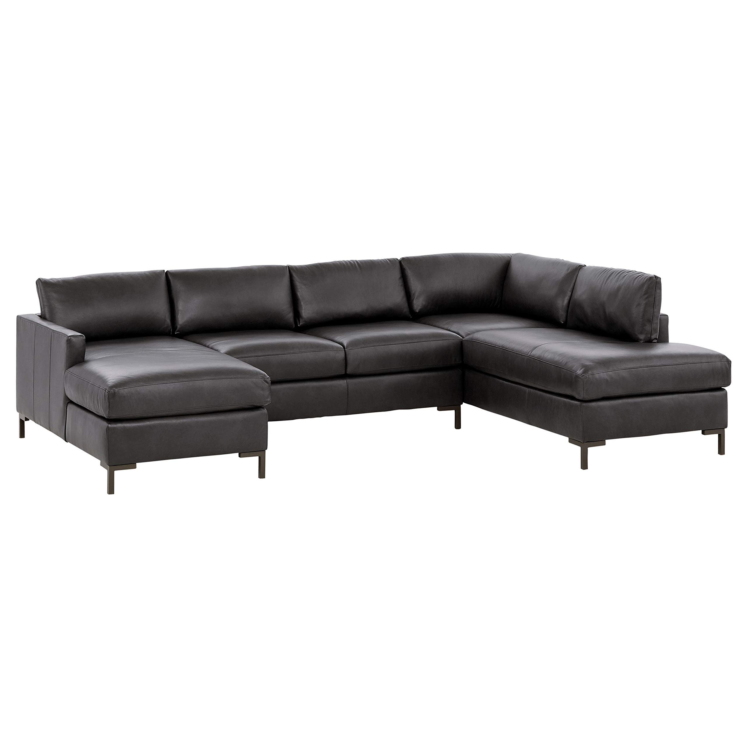 Amazon Brand – Rivet Edgewest Modern Right-Facing U-Shape Sectional, Leather, 117"W, Charcoal