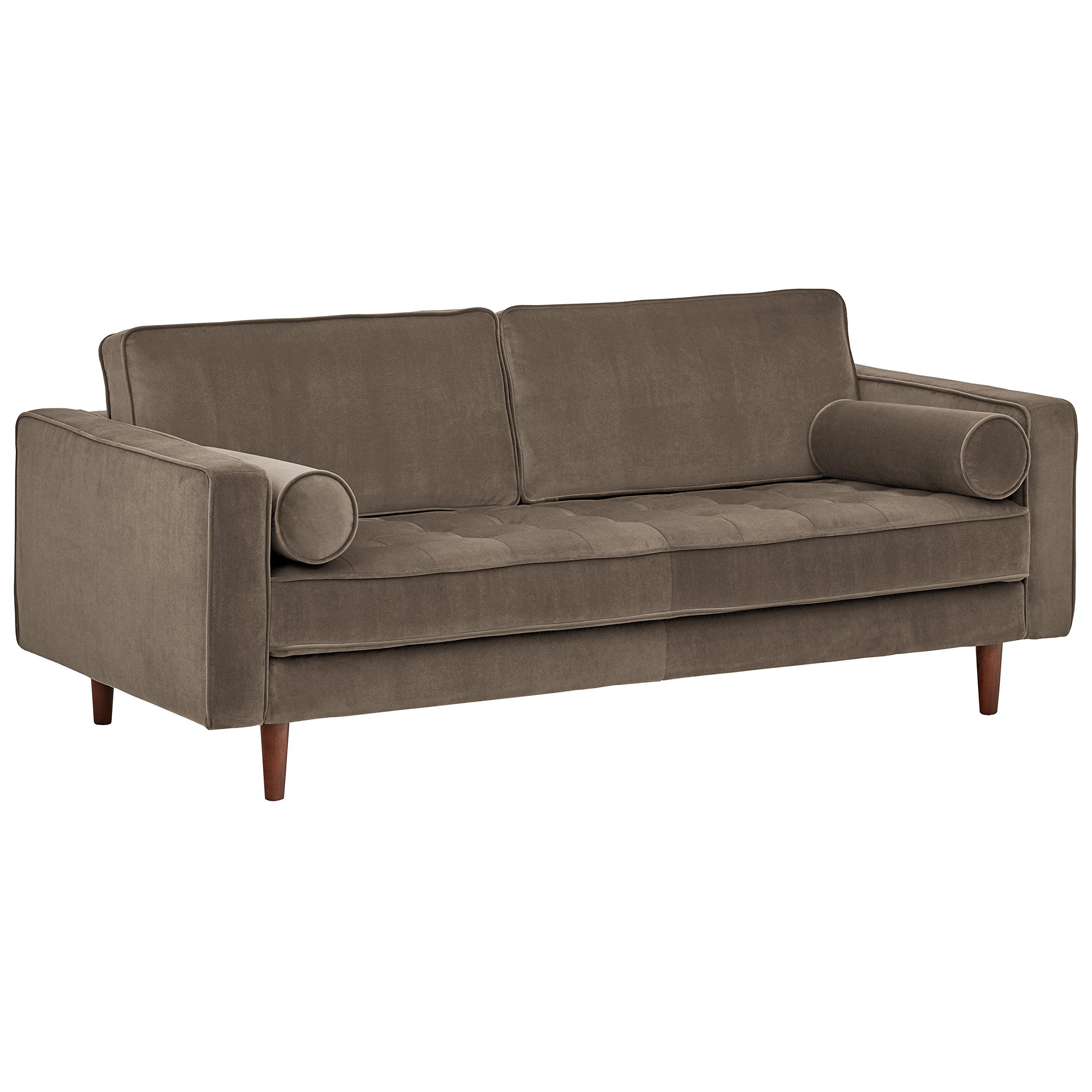 Amazon Brand – Rivet Aiden Tufted Mid-Century Modern Velvet Bench Loveseat Sofa, 74"W, Otter Grey