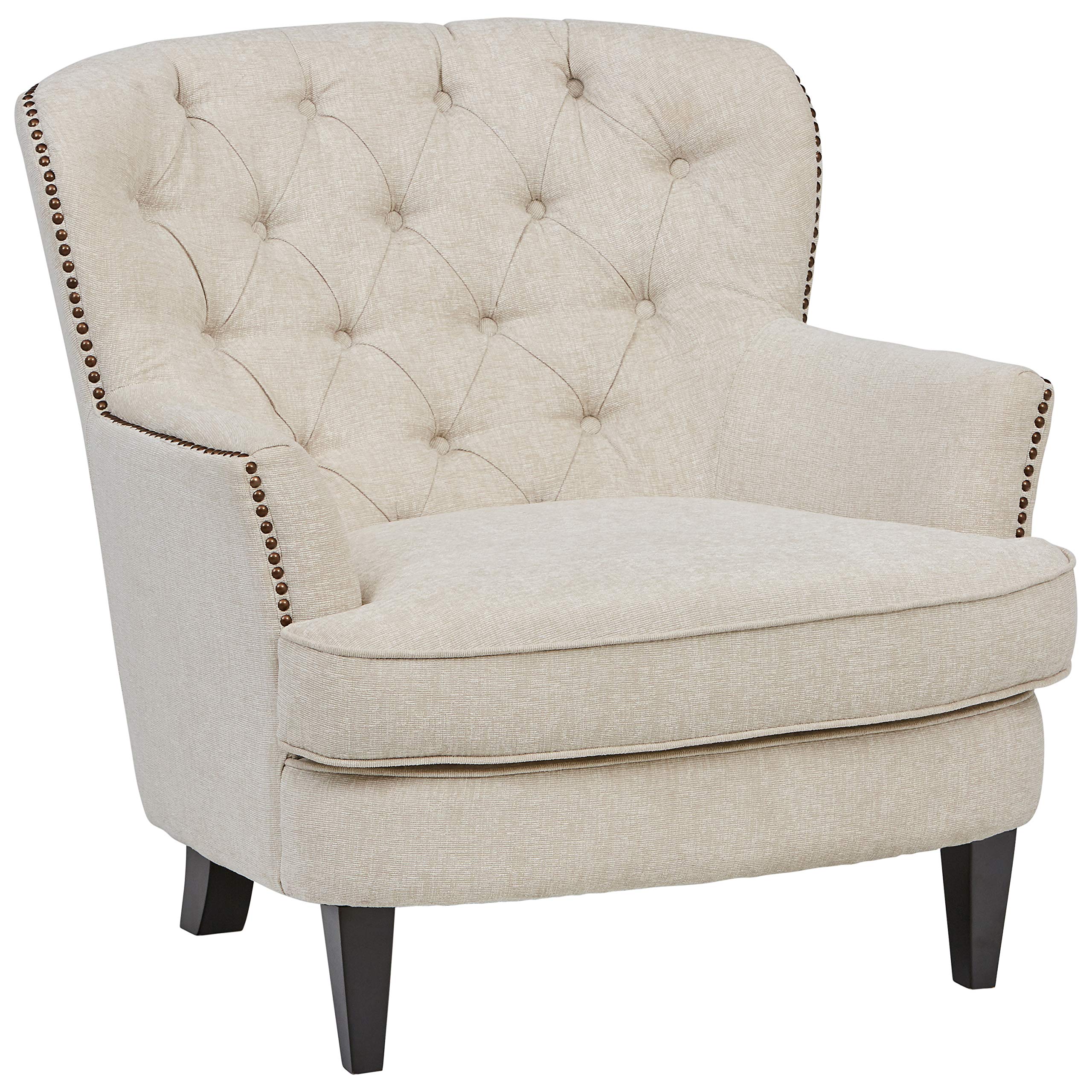 Amazon Brand – Ravenna Home Semple Button Tufted Nailhead Trim Accent Chair, 33"W, Linen