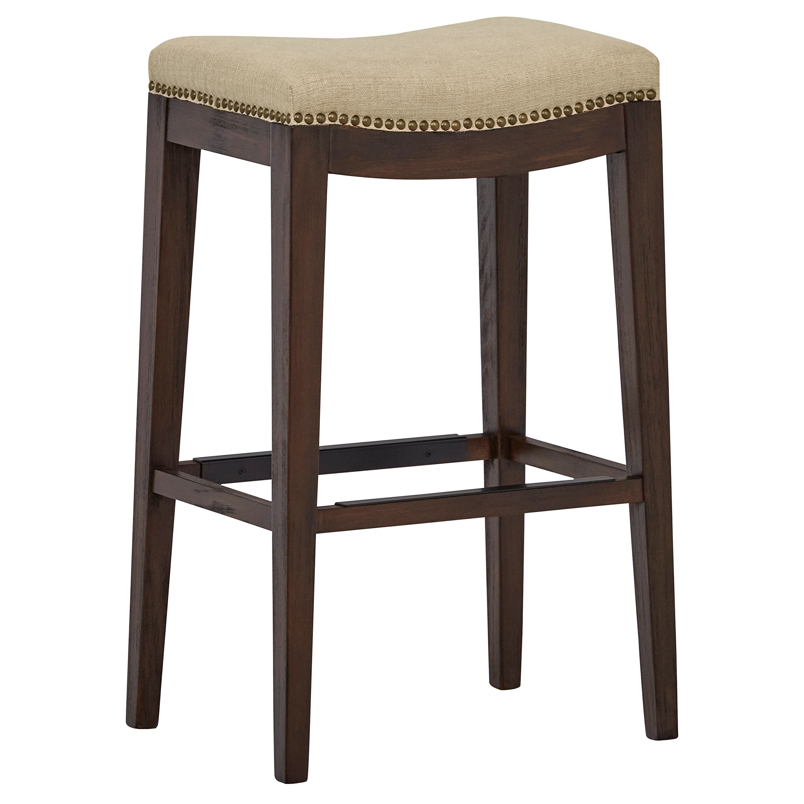 Amazon Brand – Stone & Beam Elden Nailhead-Trim Saddle Kitchen Counter Backless Bar Stool, 30"H, Hemp