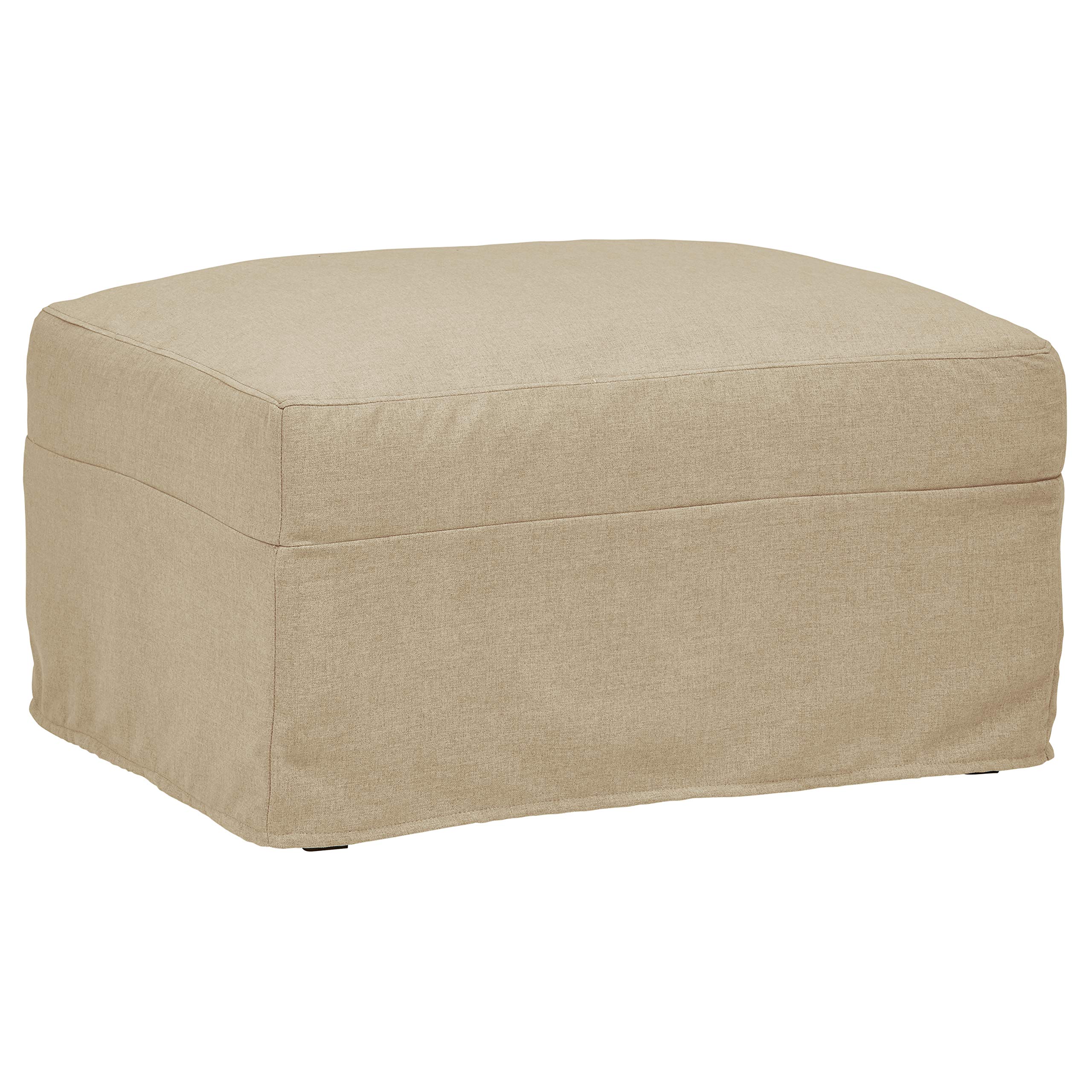 Amazon Brand – Stone & Beam Andover Slipcover Ottoman, 32"W, Linen Fabric