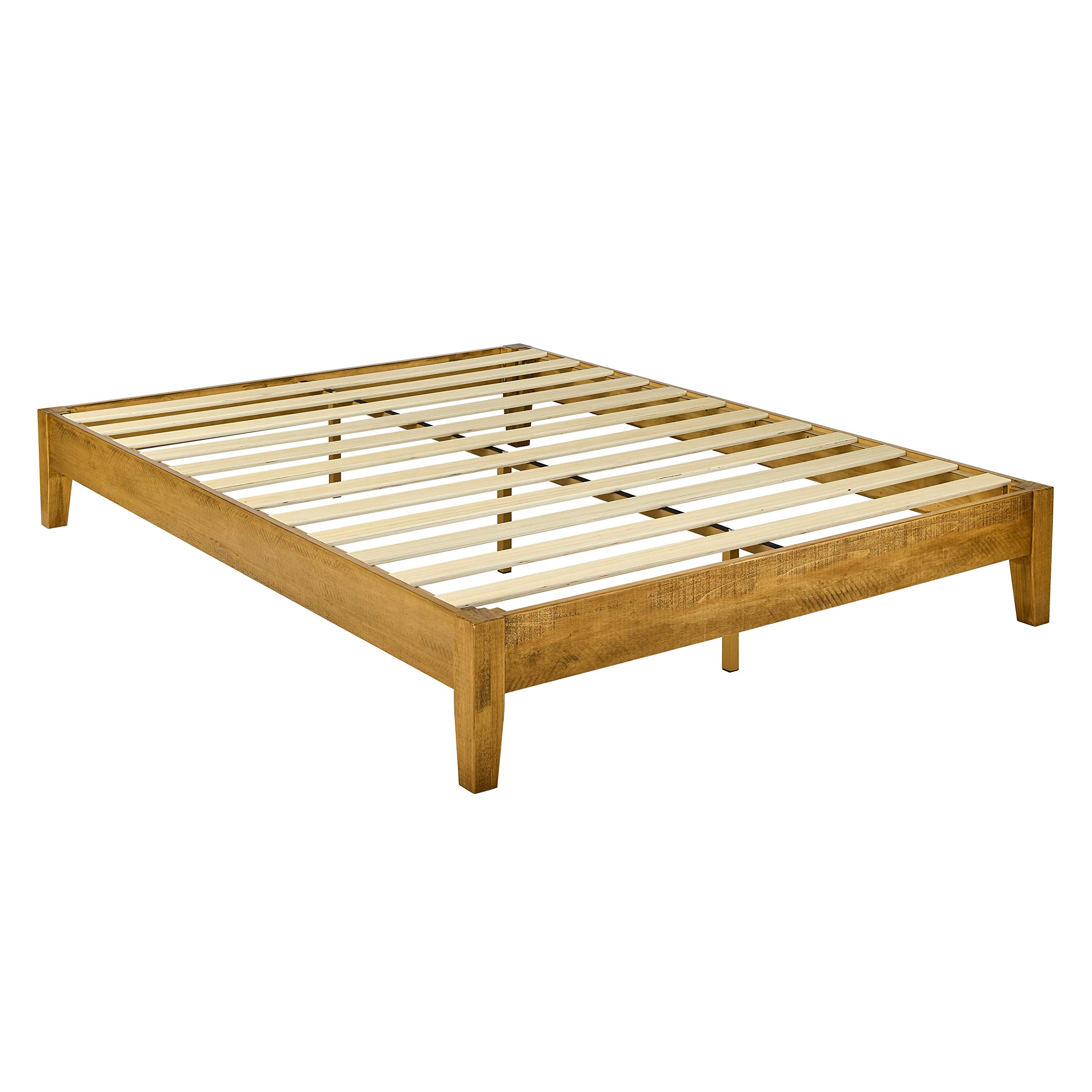 AmazonBasics Solid Platform Bed - Rustic Finish - No Box Spring Needed - Strong Wood Slat Support, Queen
