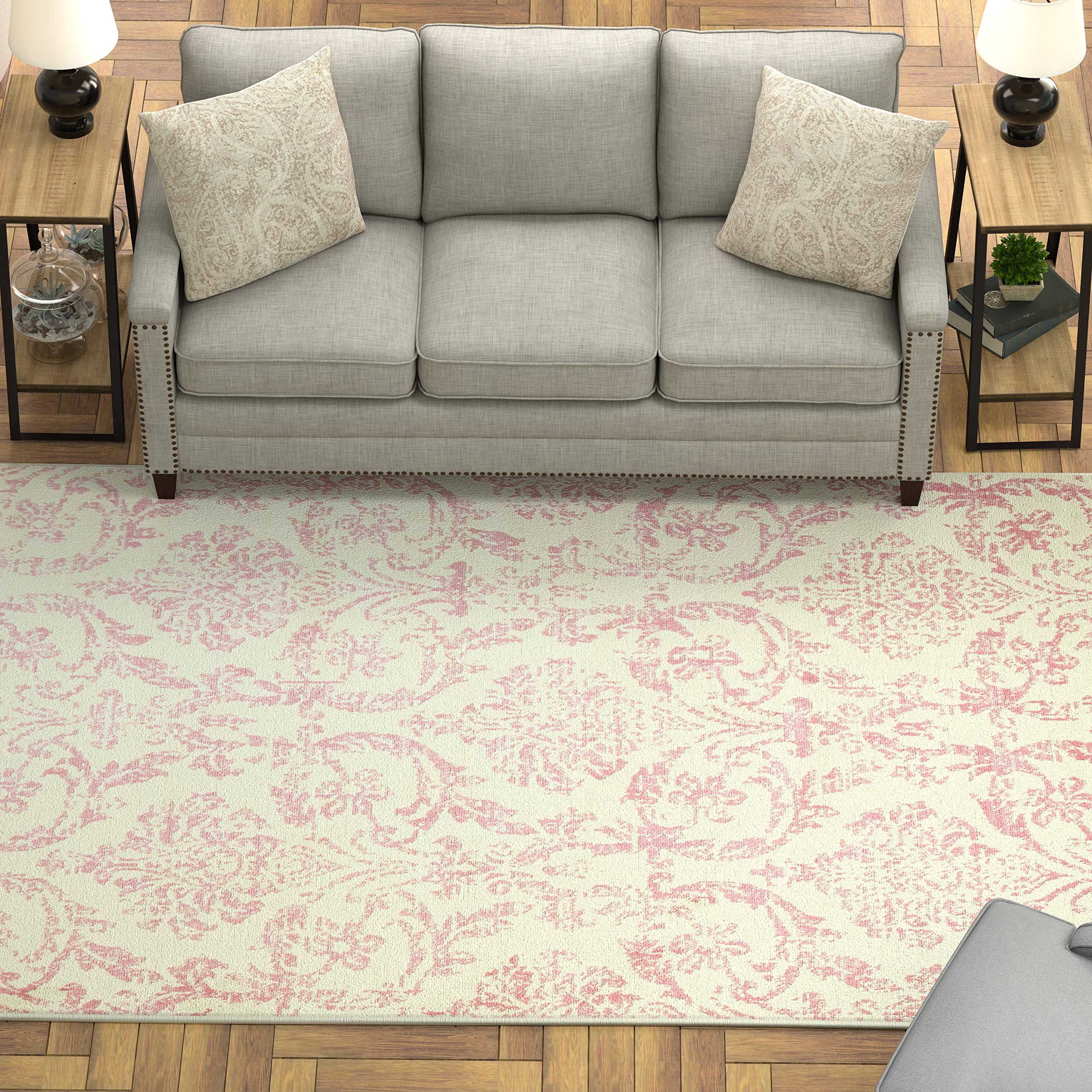 Ravenna Home Vintage Rug, 6' x 9', Pink on Ivory