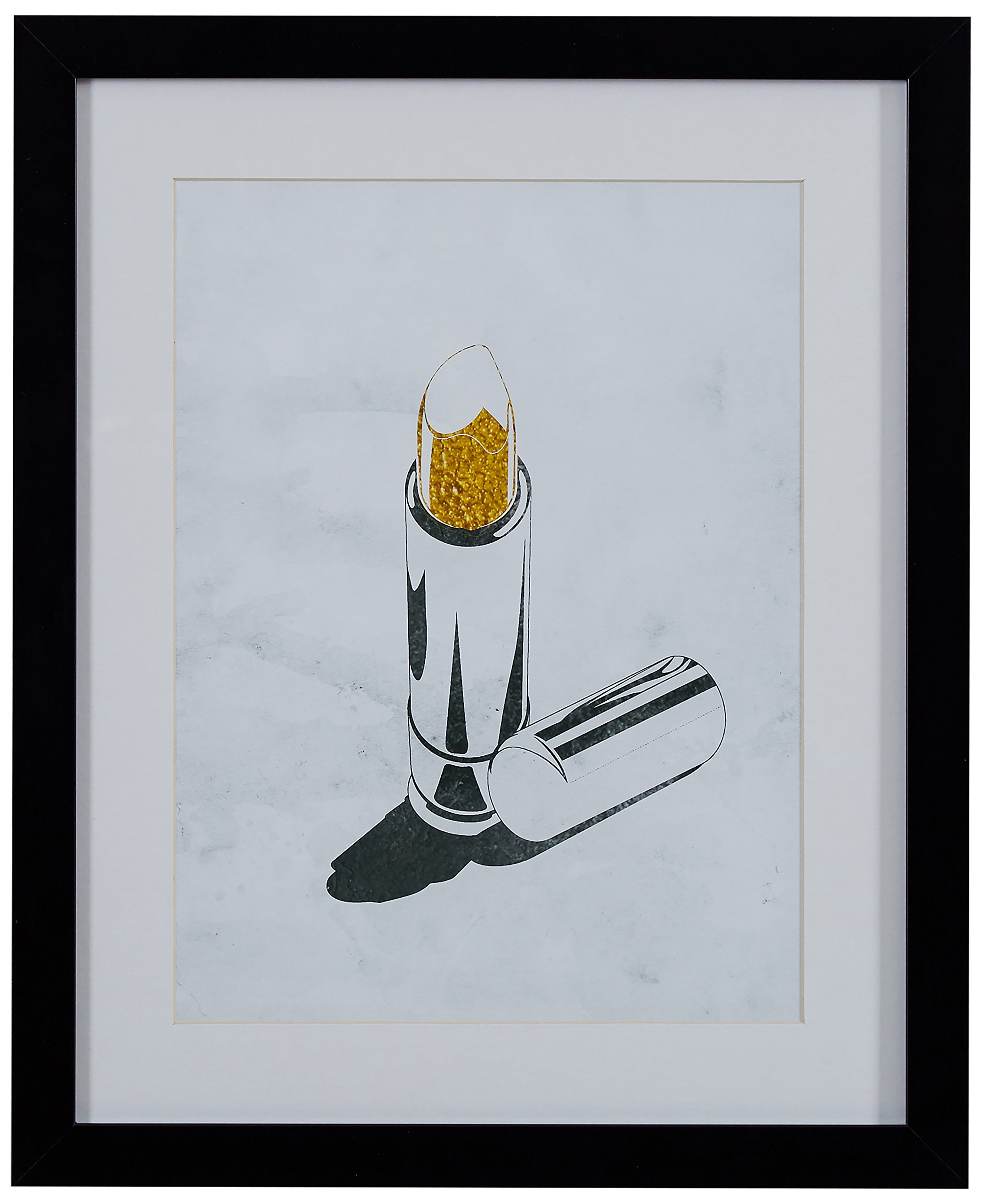Amazon Brand – Rivet Glamorous Gold Lipstick Print Wall Art in Black Frame, 13" x 15"